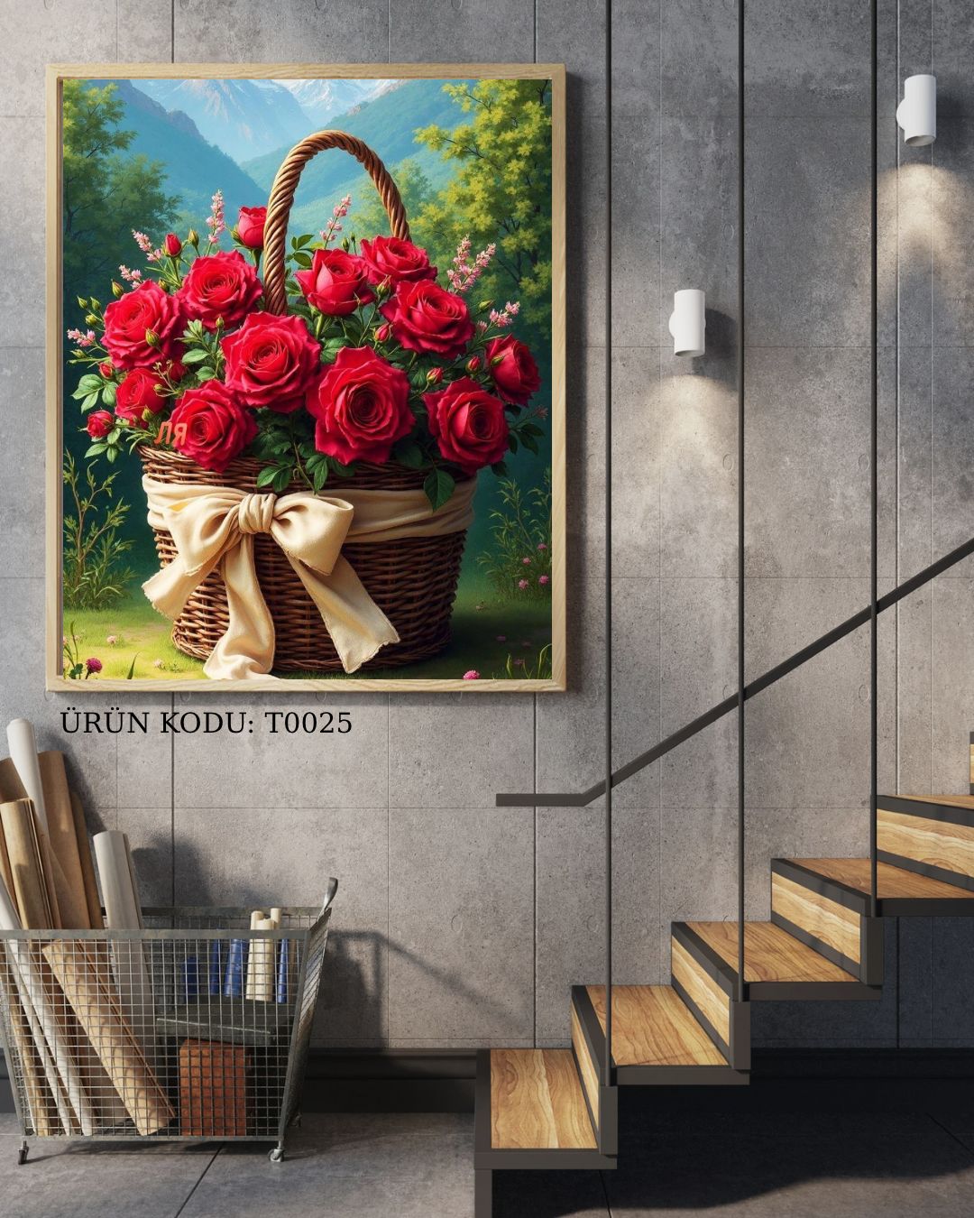 Sepette Kırmızı Güller 54X30cm T0025 Dialands Elmas Mozaik Tablo