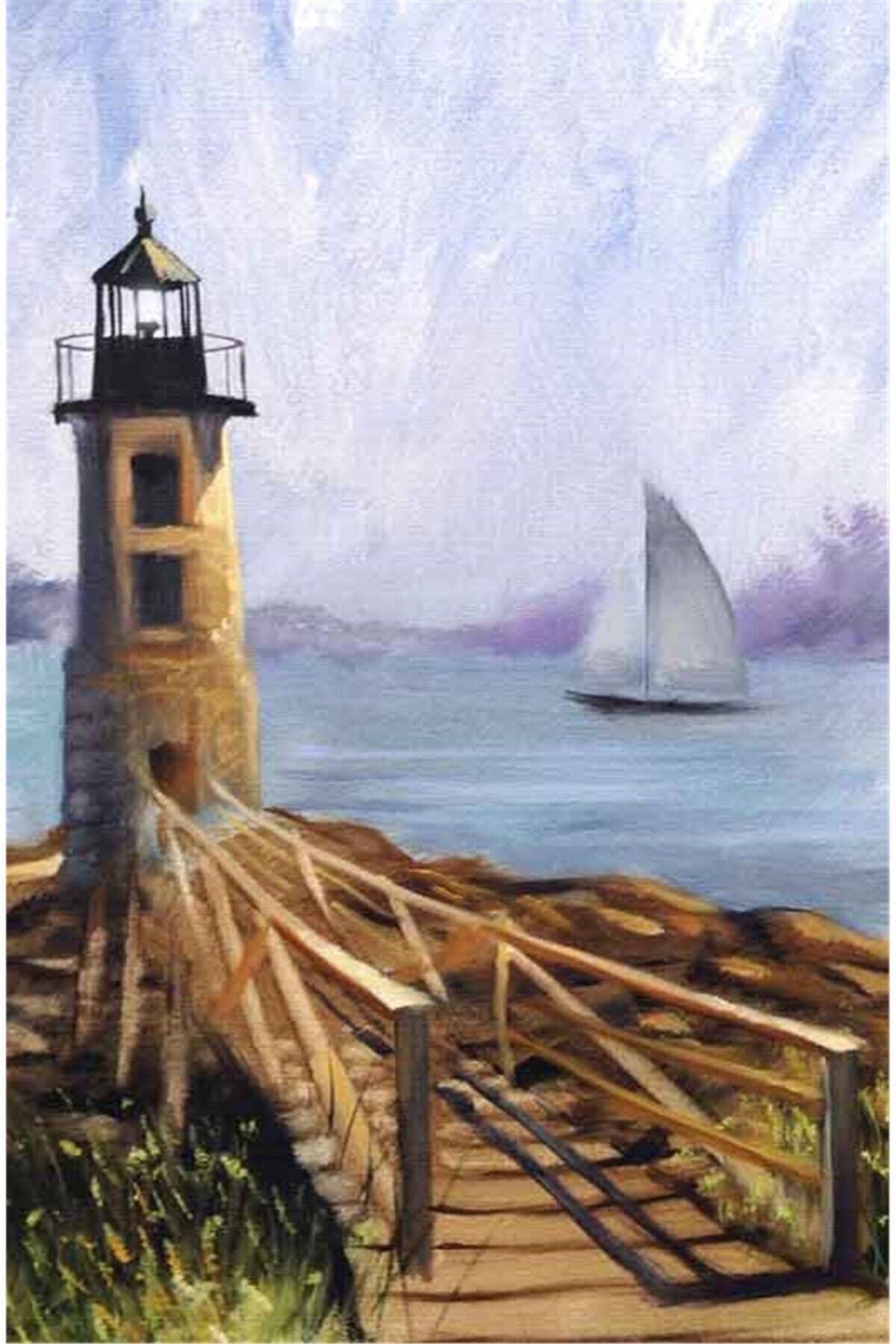Movas Sanat Ahşap Köprülü Deniz Feneri | Elmas Mozaik Tablo | Mozaik Puzzle | 40x60 | E20202506M