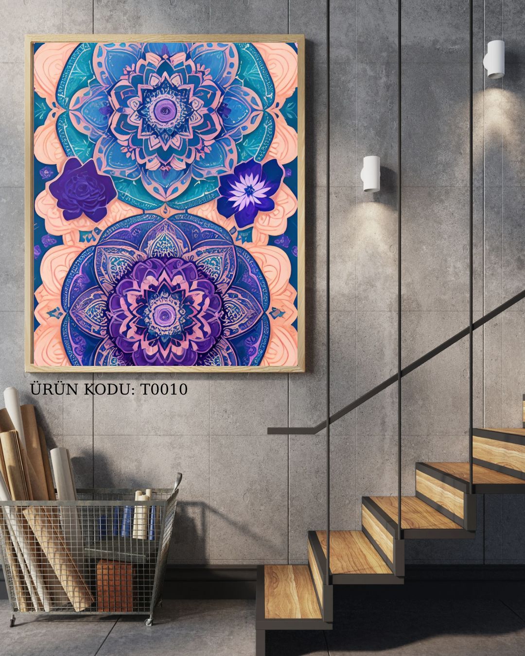 Mavi Mor Çift Mandala Ruh İkizleri 40X70cm T0010 Dialands Elmas Mozaik Tablo