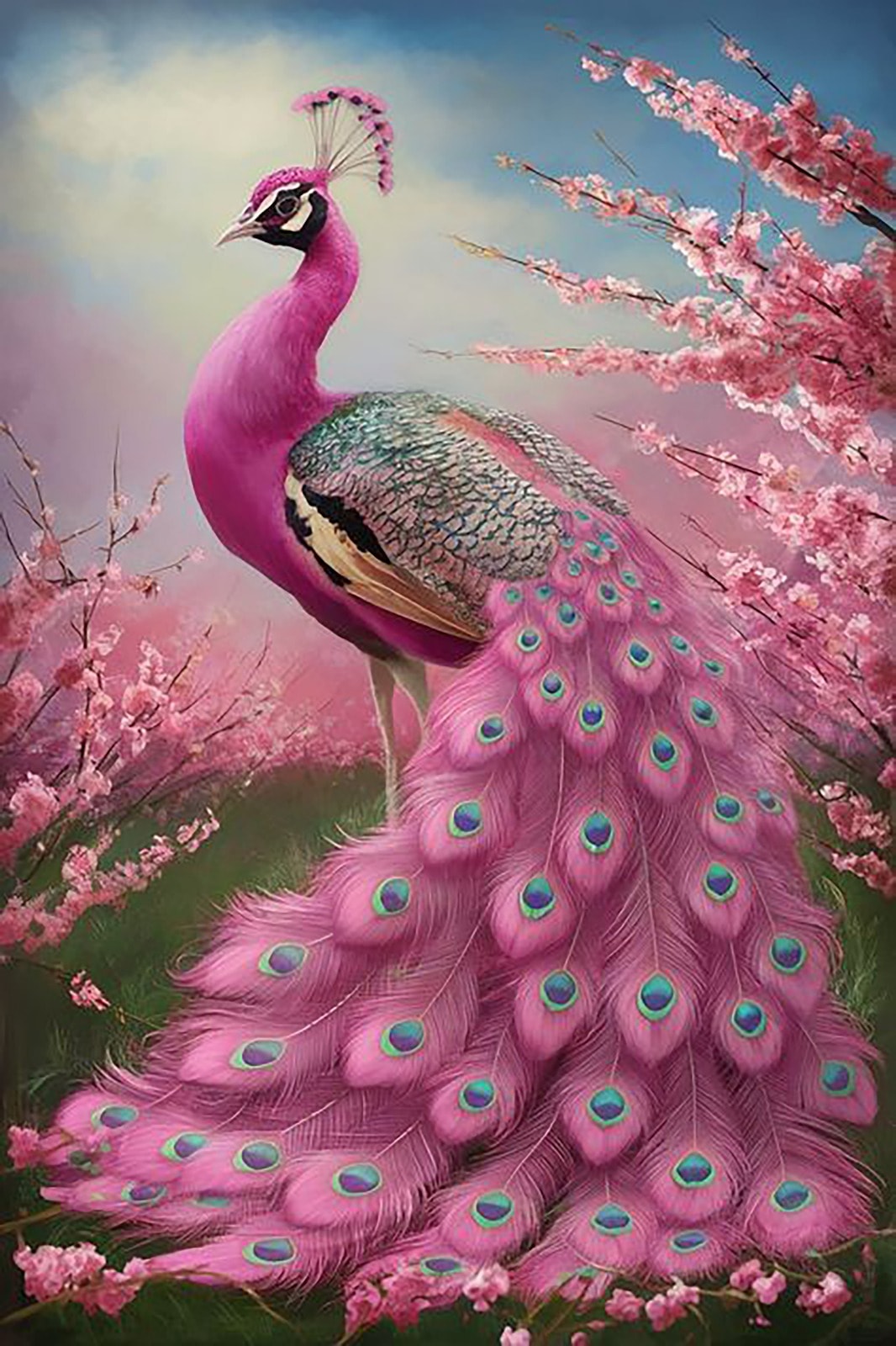 Pembe Tavuşkuşu 50x75cm 121 Dialands Elmas Mozaik Tablo