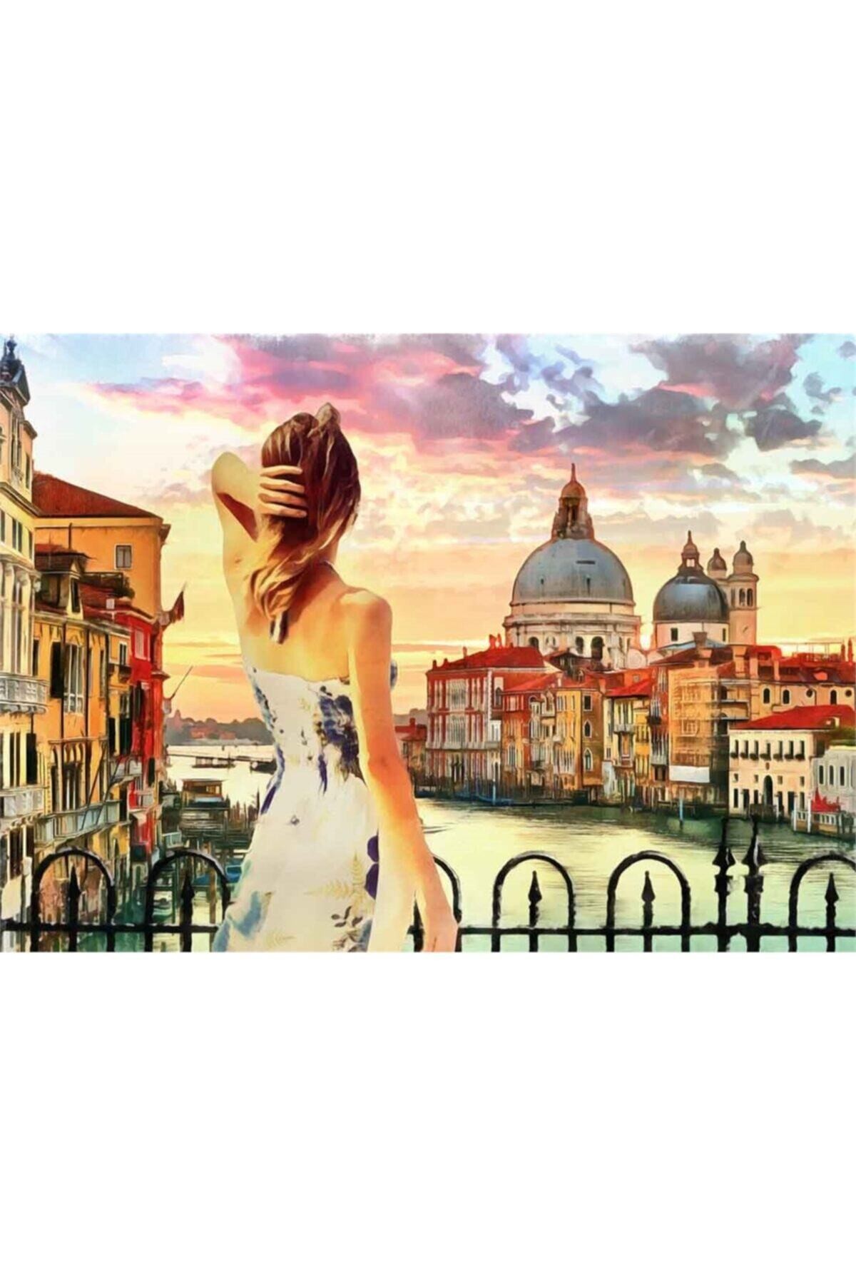 Movas Sanat The Girl in Front of the Venetian Canal | Diamond Mosaic Painting | Mosaic Puzzle | 50x35 | E20202439M