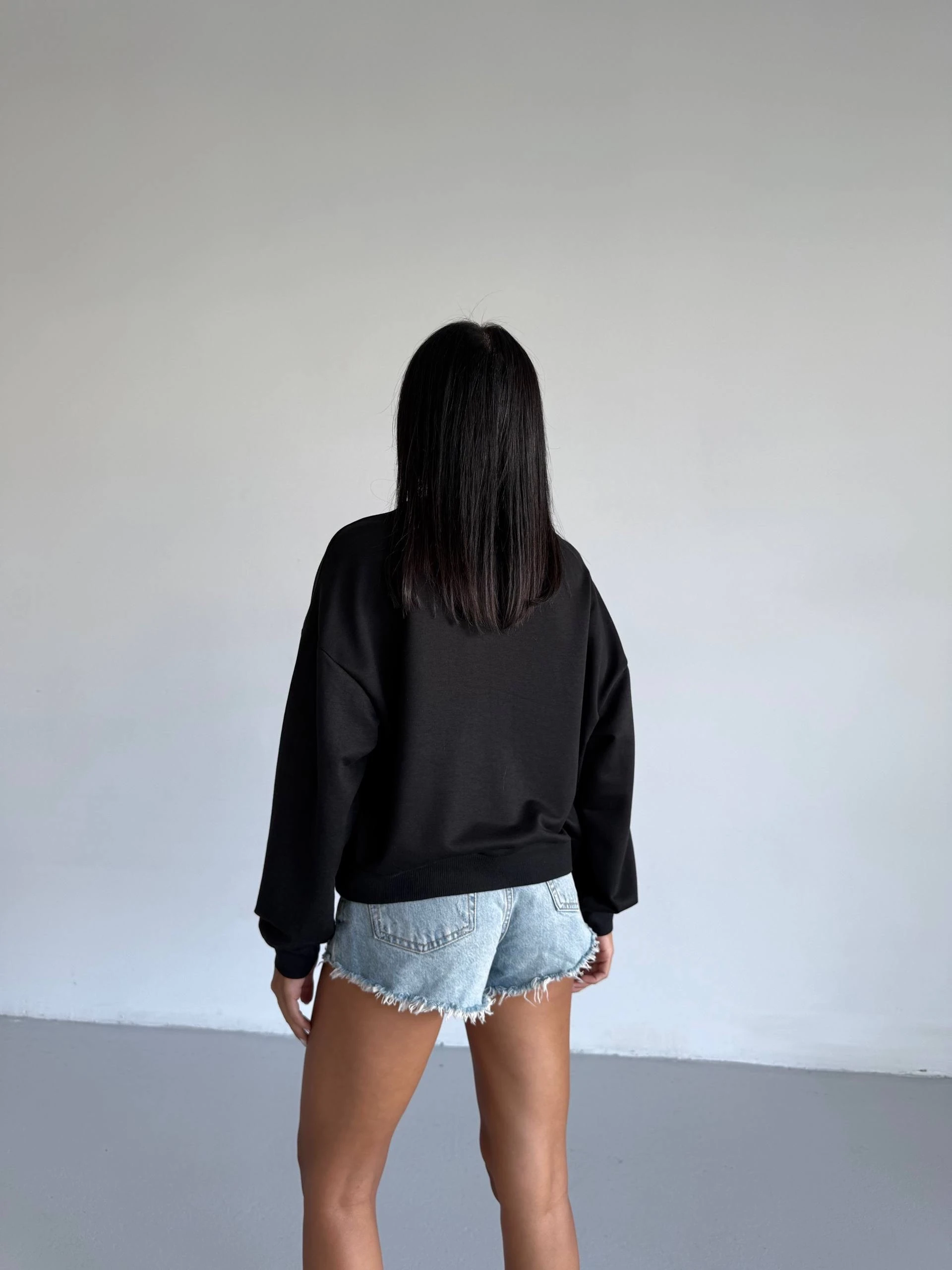 2 iplik bisiklet yaka sweat siyah