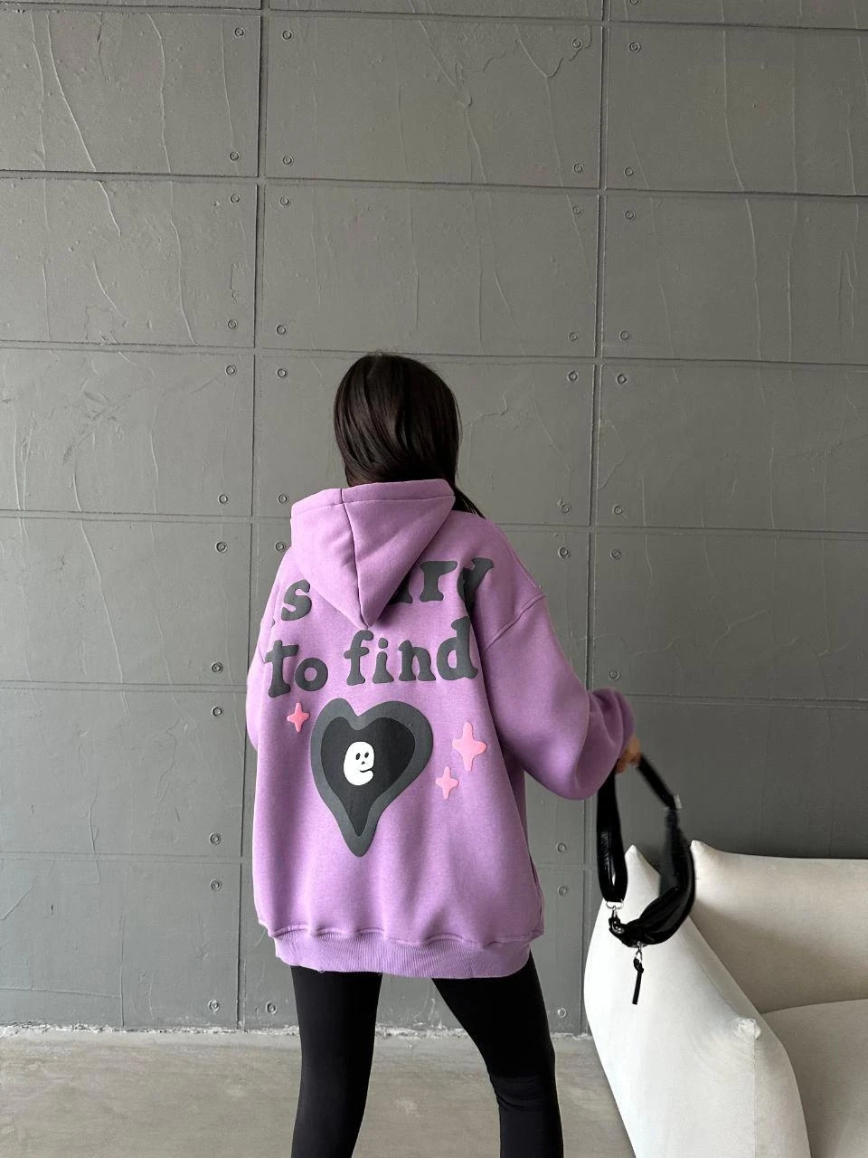 3 iplik şardonlu oversize true baskılı sweat mor