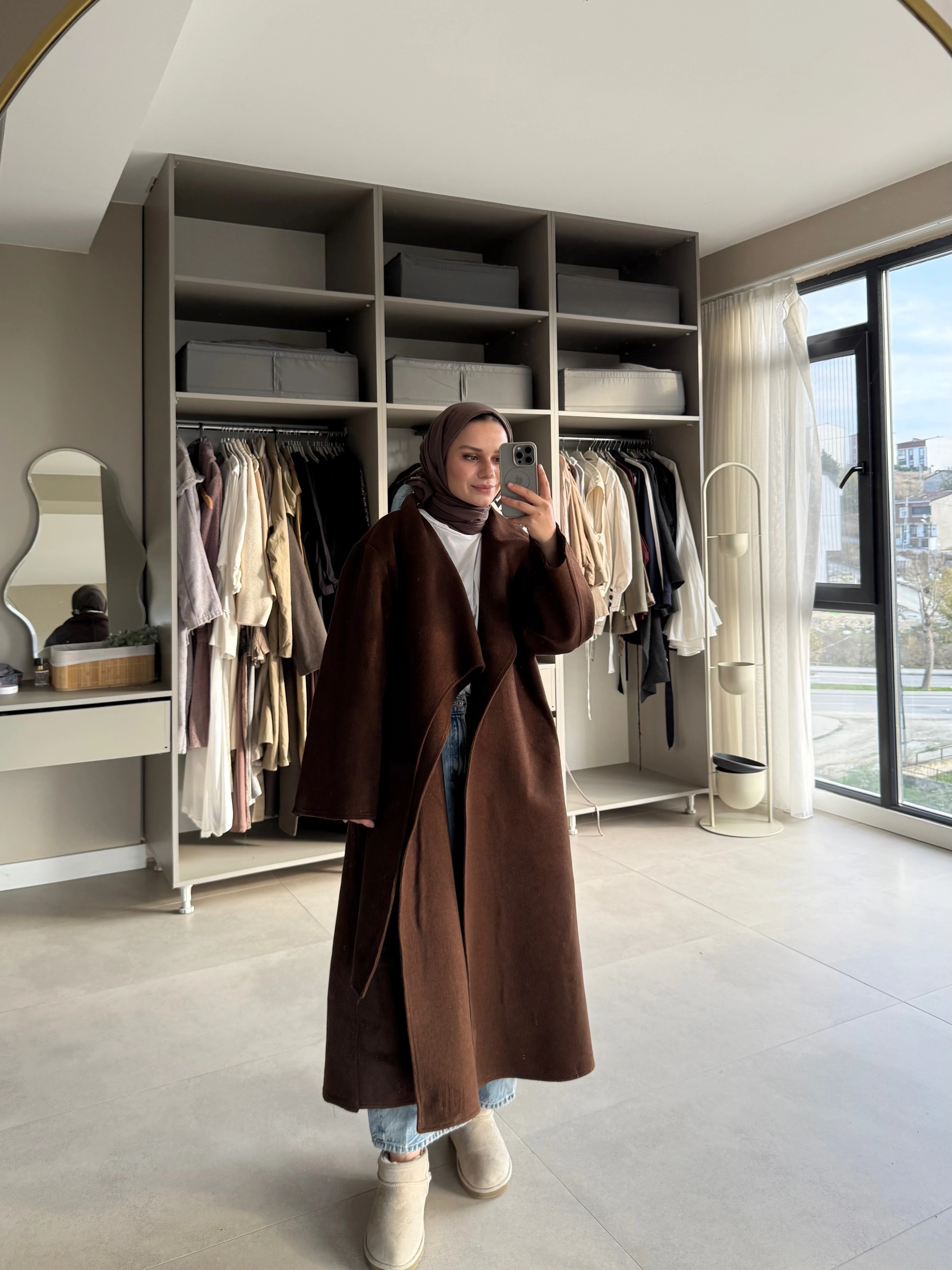 ŞAL YAKA KAŞE KABAN - Kahverengi