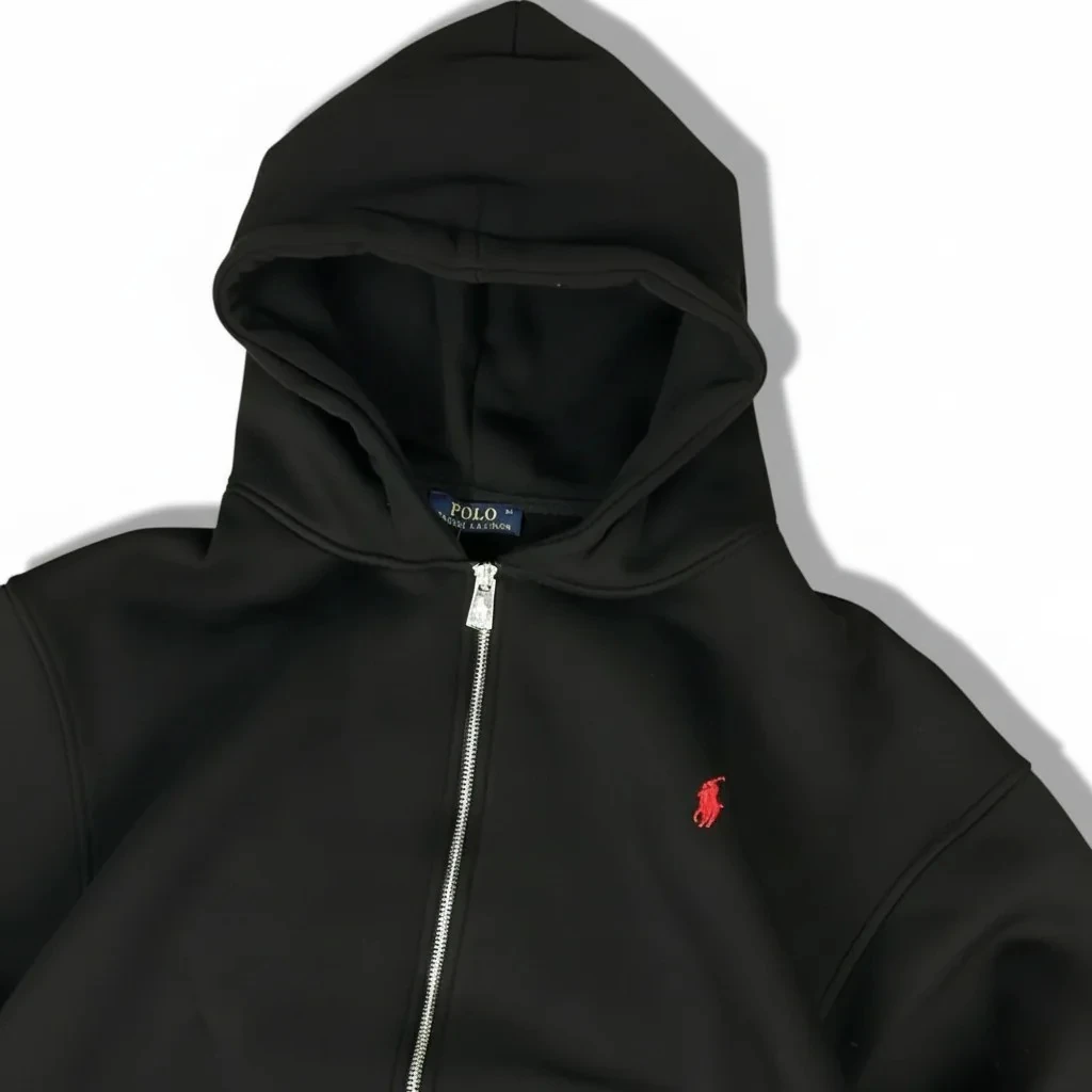 Polo Oversize Siyah Zip Hoodie HQ