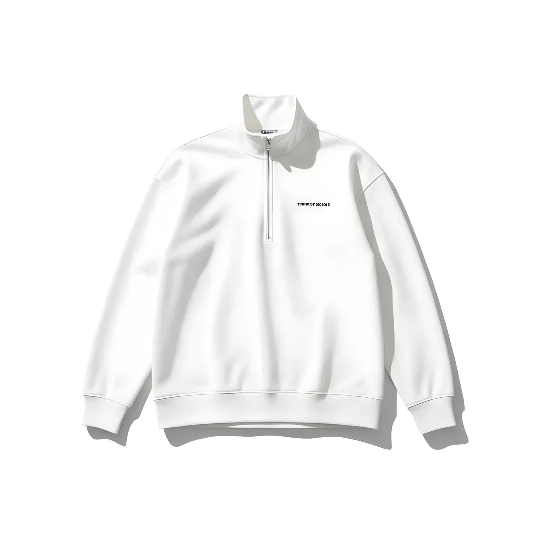 Beyaz Half Zip Polo Yaka Sweatshirt