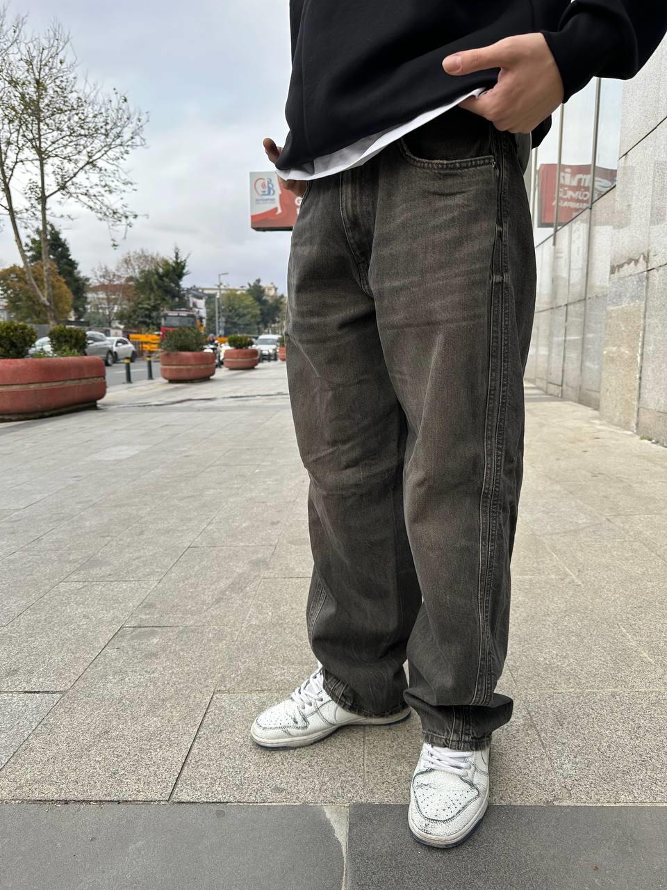 Siyah Acid Wash Baggy Pantolon