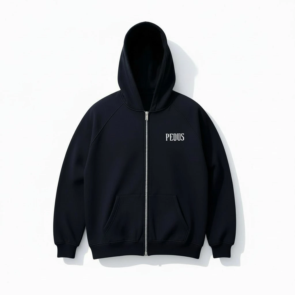 Pequ's Baskılı Siyah Oversize Zip Hoodie