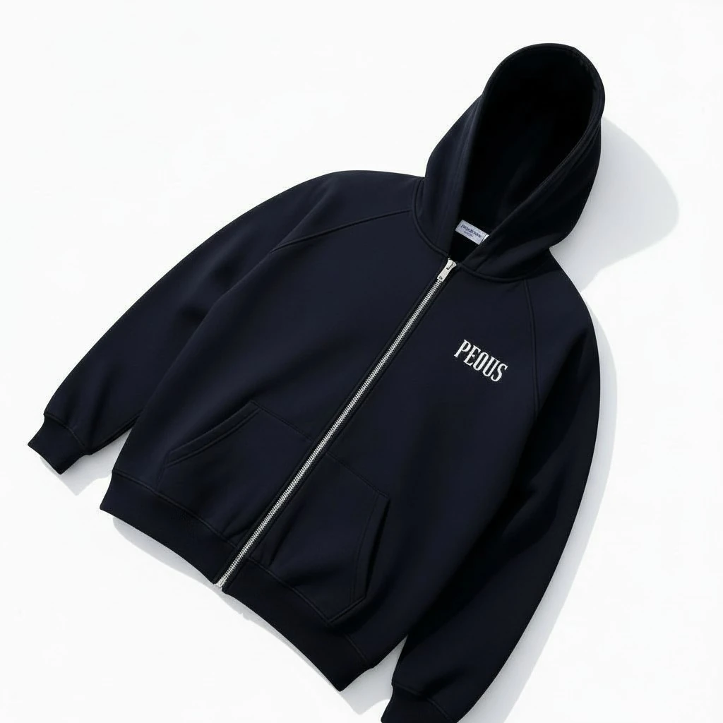 Pequ's Baskılı Siyah Oversize Zip Hoodie