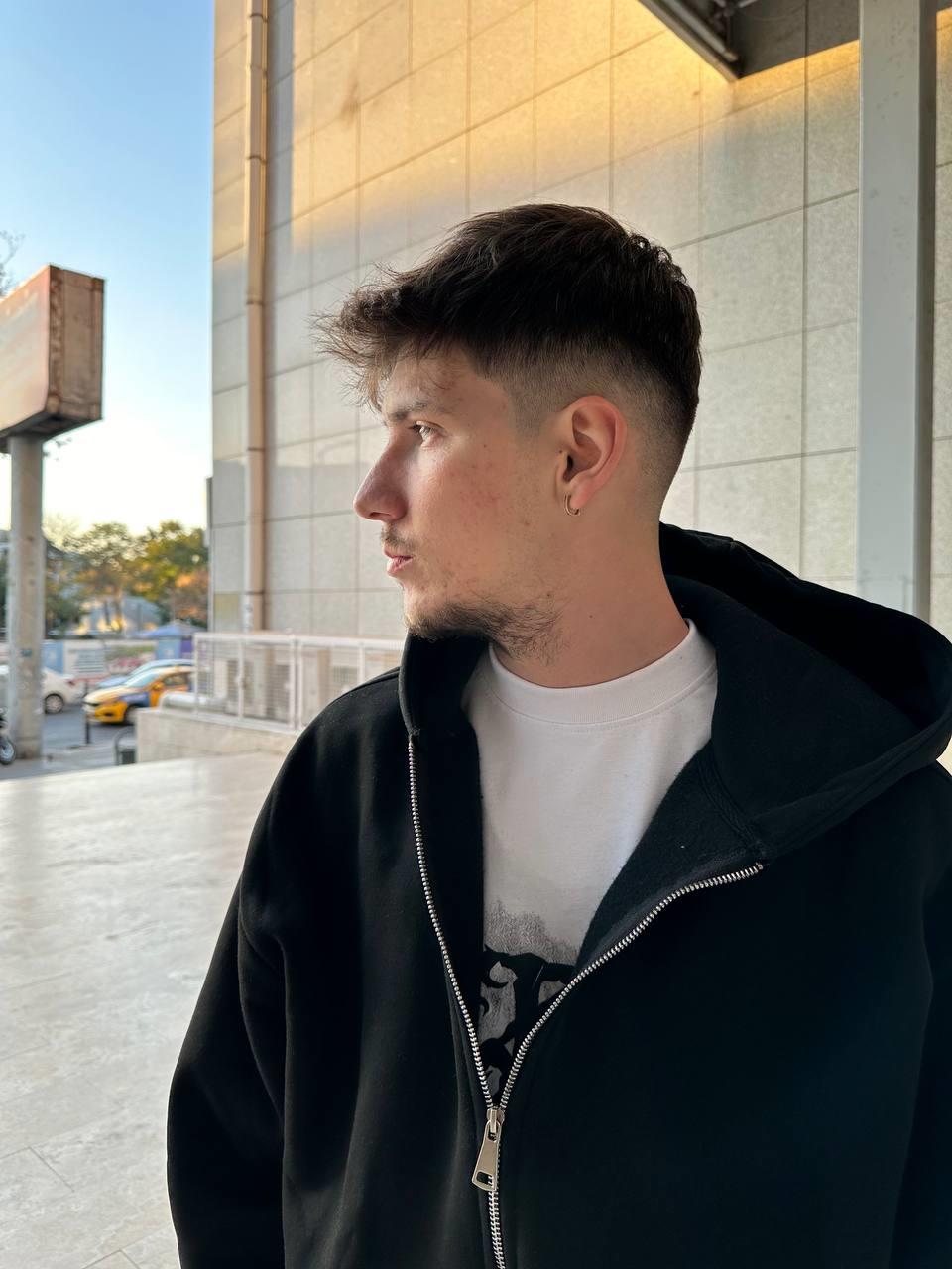 Basic Oversize Siyah Zip Hoodie