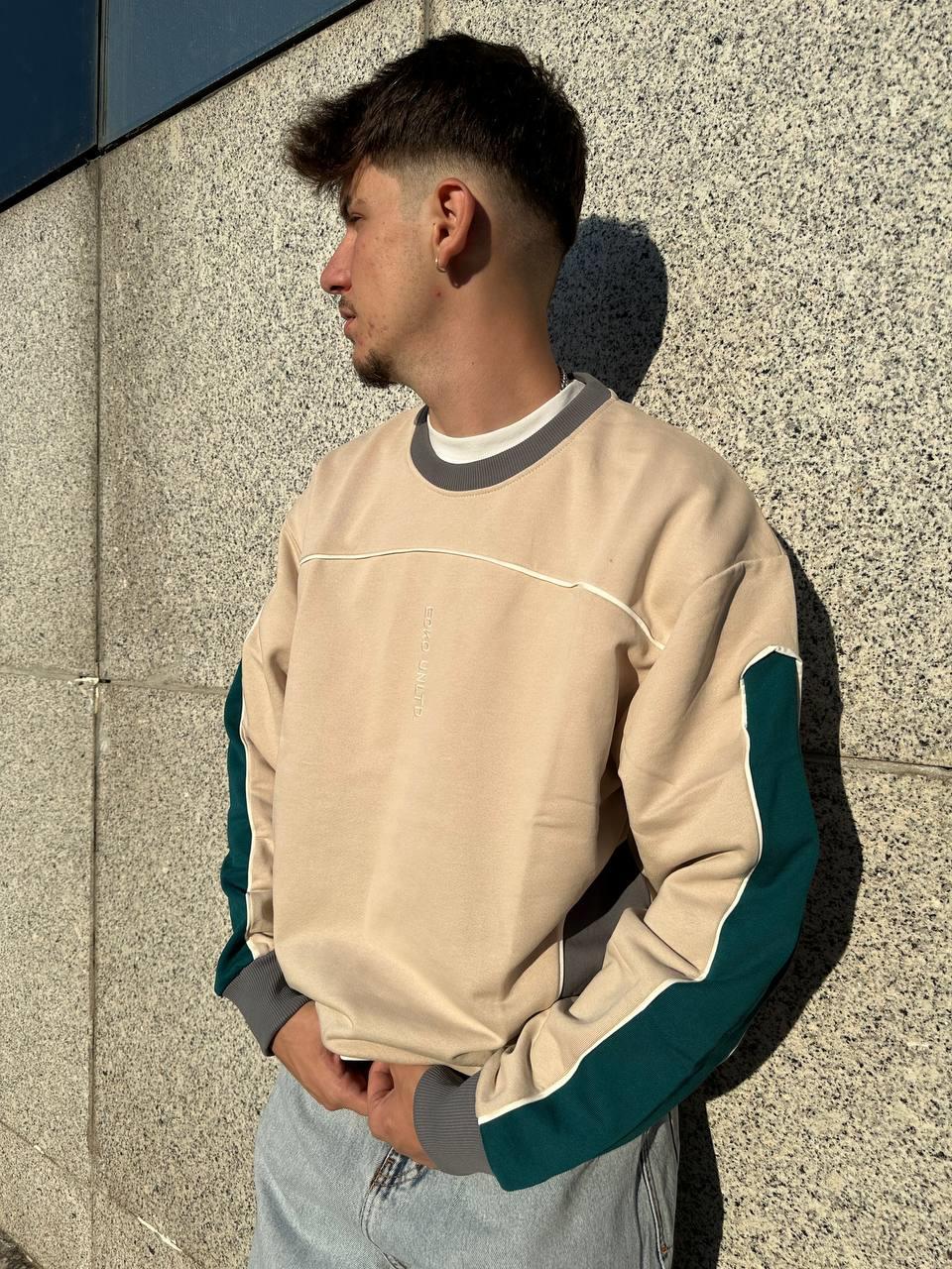 Ecco Haki Kol Detaylı Bej Sweatshirt