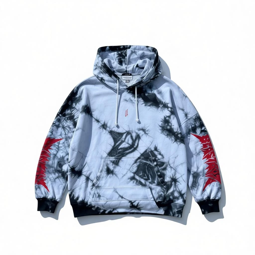 Beast Baskılı Batik Boyalı Oversize Hoodie