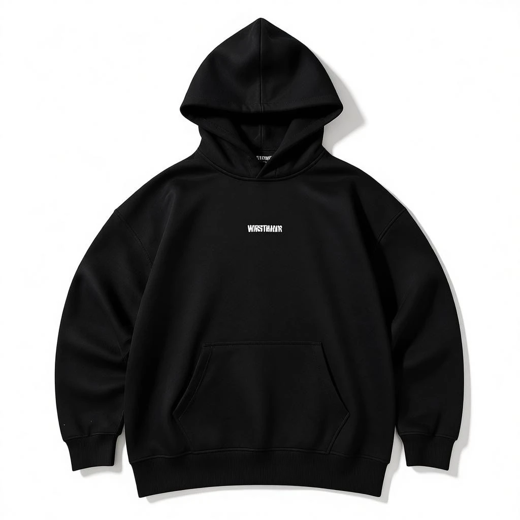 Studio Nakışilı Oversize Siyah Zip Hoodie HQ