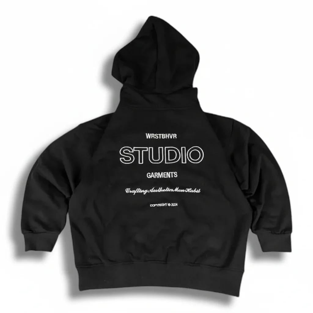 Studio Nakışilı Oversize Siyah Zip Hoodie HQ
