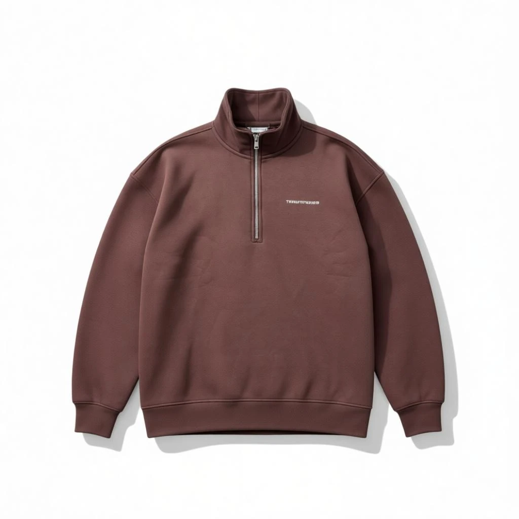 Kahverengi Half Zip Polo Yaka Sweatshirt