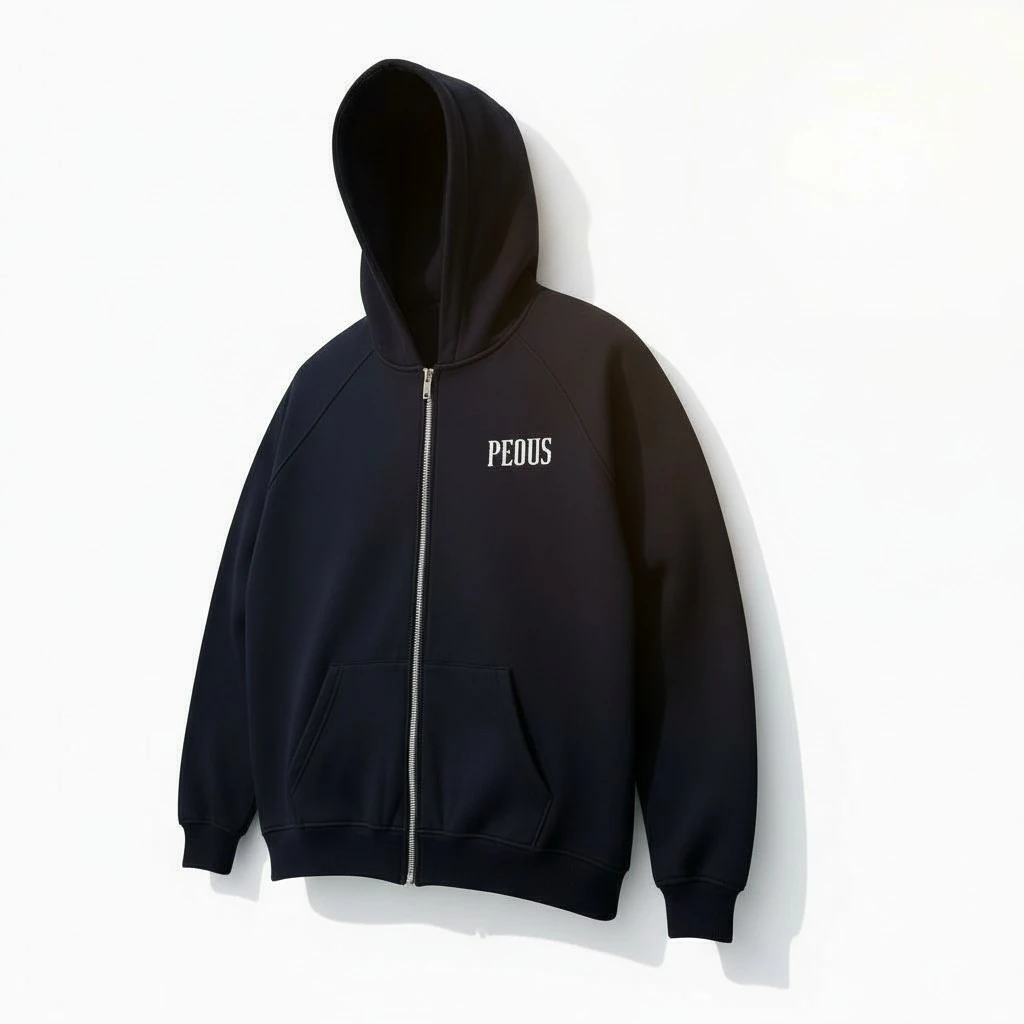 Pequ's Baskılı Siyah Oversize Zip Hoodie