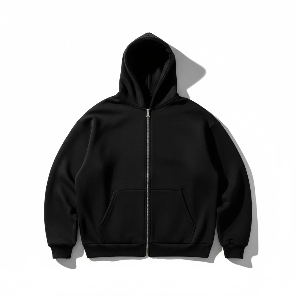 Basic Oversize Siyah Zip Hoodie