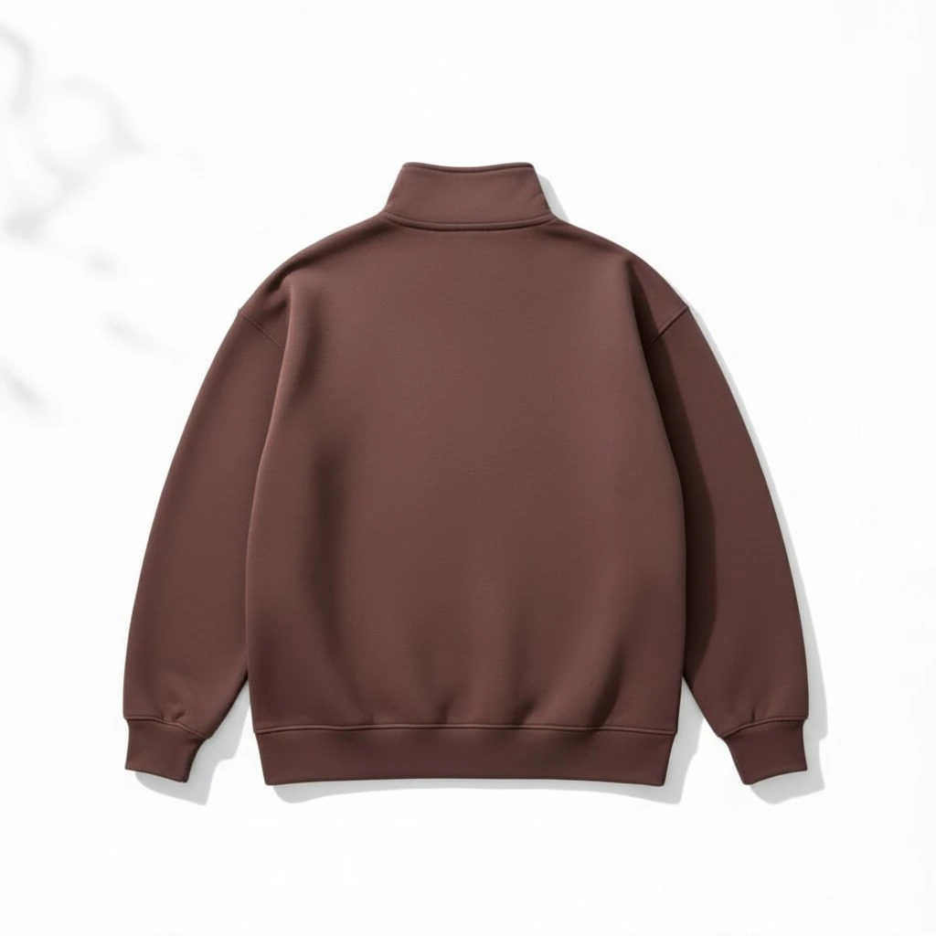 Kahverengi Half Zip Polo Yaka Sweatshirt