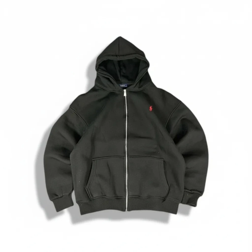 Polo Oversize Siyah Zip Hoodie HQ