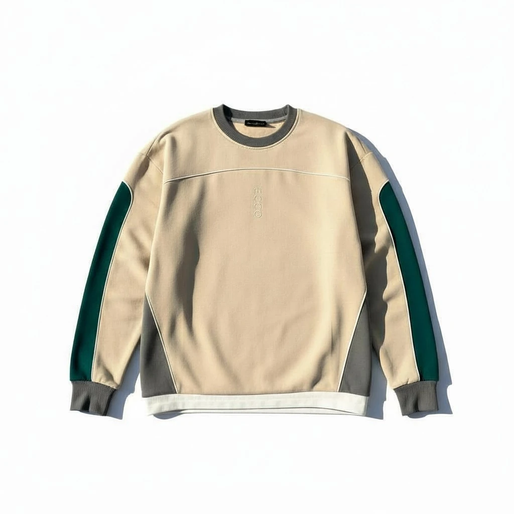 Ecco Haki Kol Detaylı Bej Sweatshirt