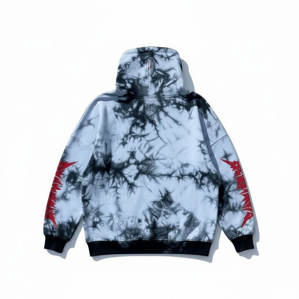 Beast Baskılı Batik Boyalı Oversize Hoodie