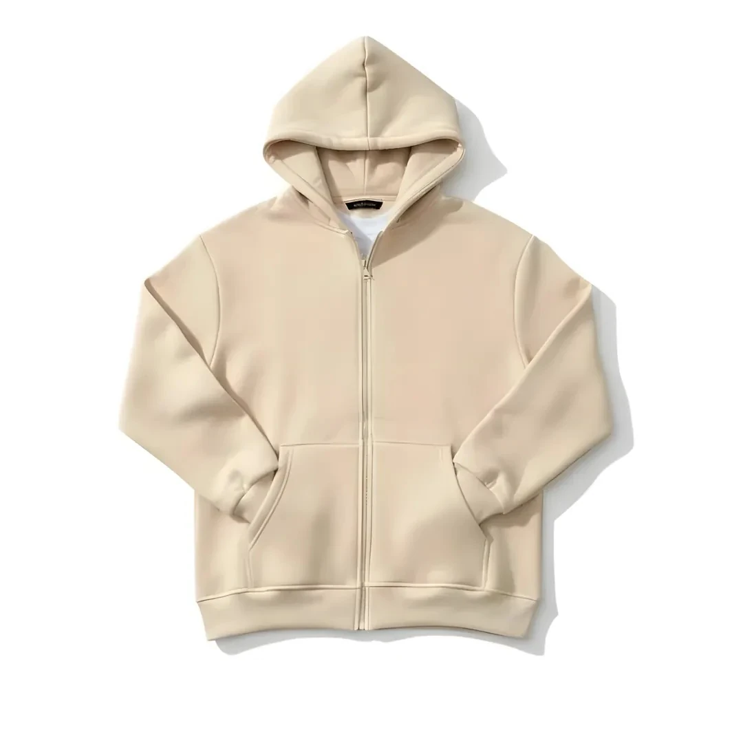Basic Oversize Krem Zip Hoodie