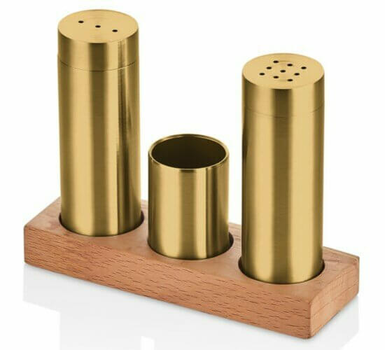 Çelik Boru Üçlü Tuzluk Takımı - Gold kaplama -