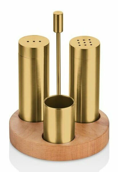 Çelik Boru Üçlü Yuvarlak Tuzluk Takımı -Gold Kaplama-