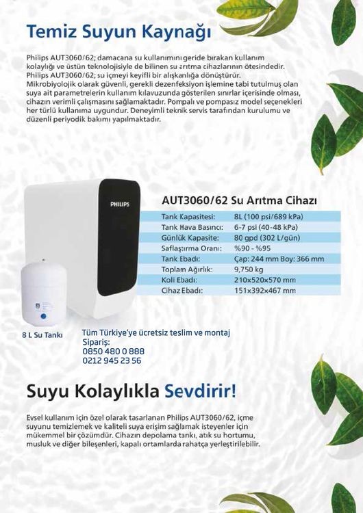 Philips AUT3060/62 Pompasız Su Arıtma Cihazı, Tüm Türkiye'ye ücretsiz montaj ve teslimat hizmeti