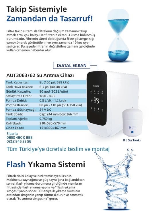 Philips AUT3063/62 Pompalı Digital Su Arıtma Cihazı - Philips Filtreli Sürahi HEDİYELİ