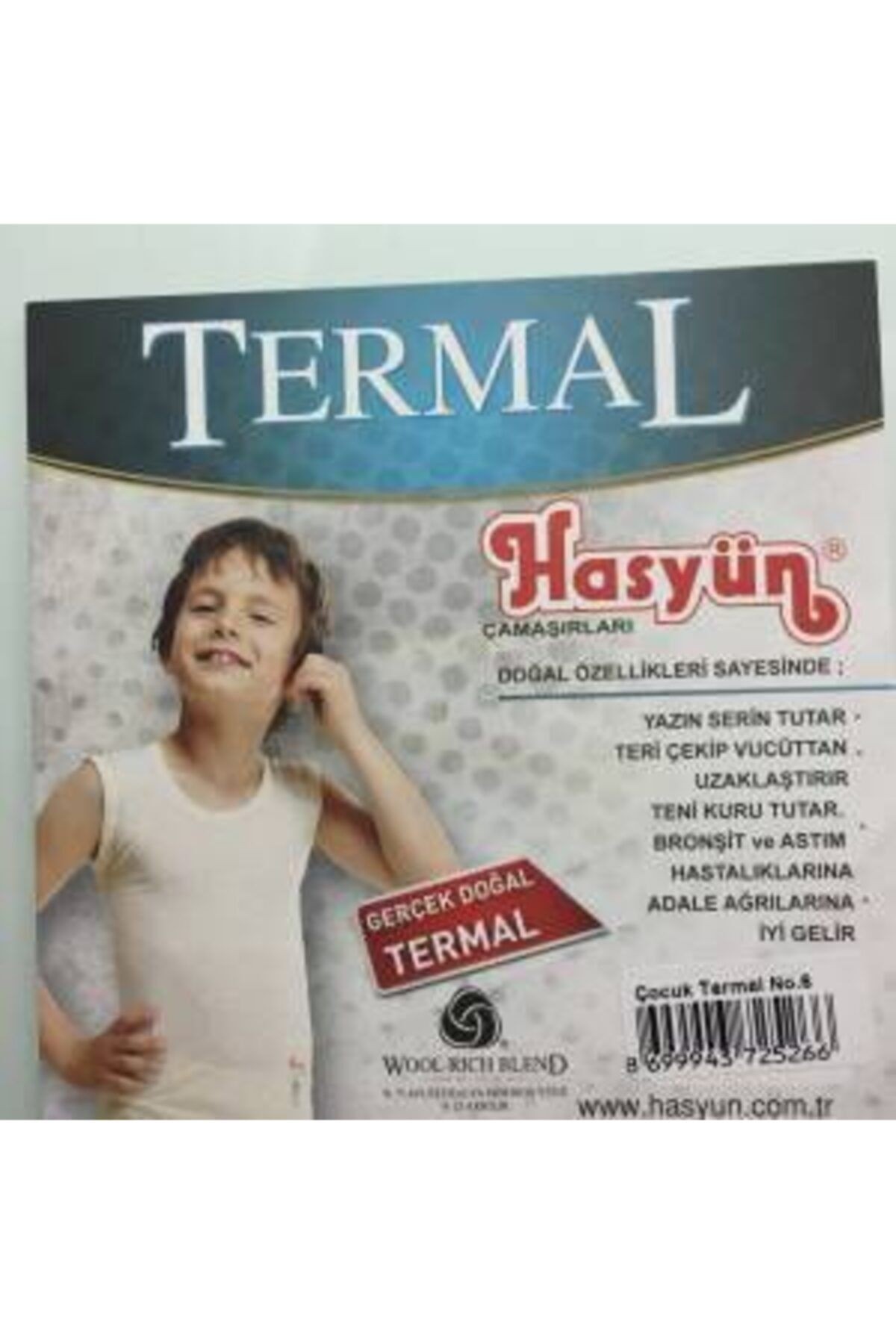 Hasyün Ünisex 2'li Çocuk Yün Atlet Doğal Termal Atlet