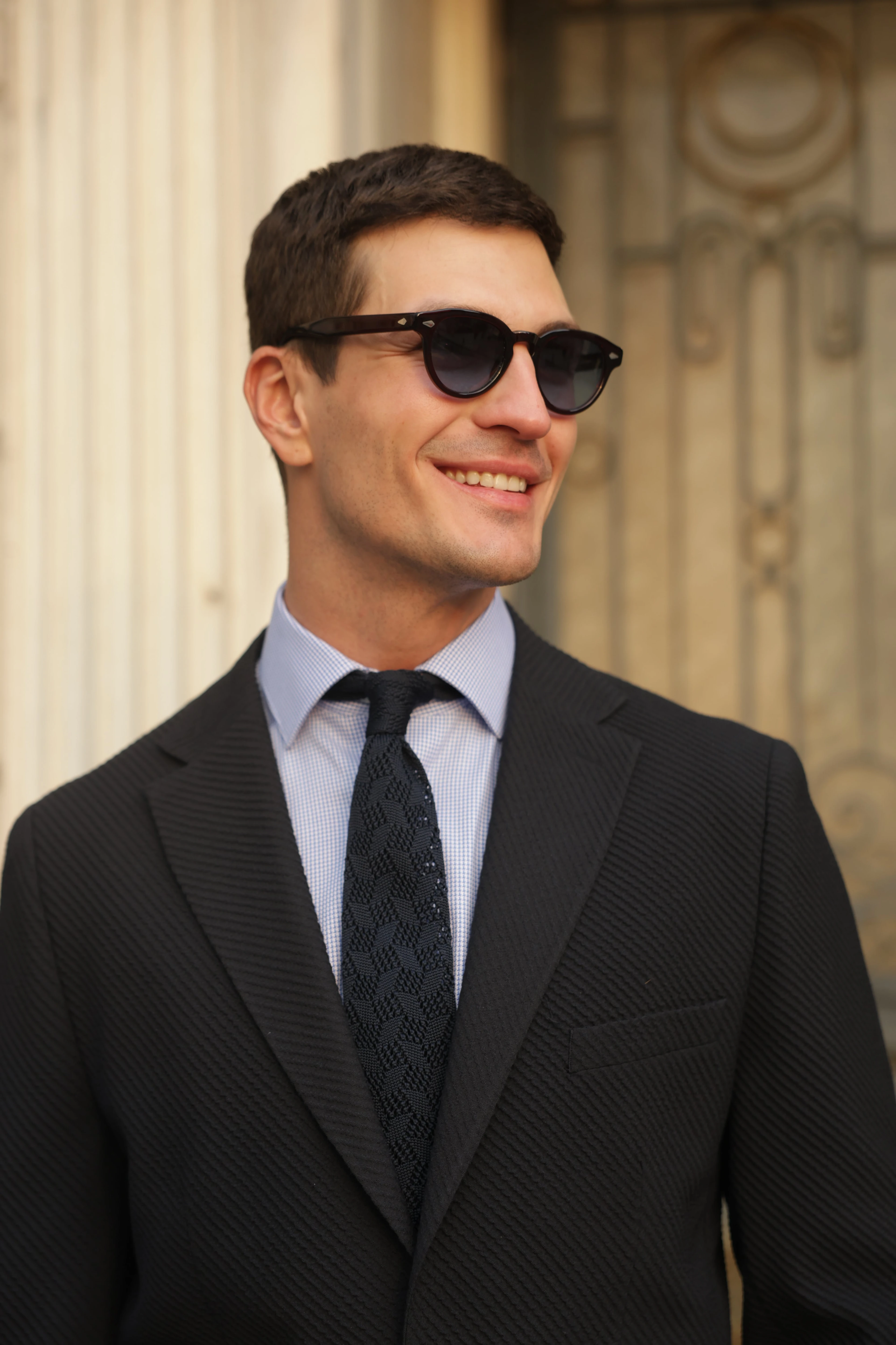 Erkek Lacivert Gofre Dokulu Ceket 