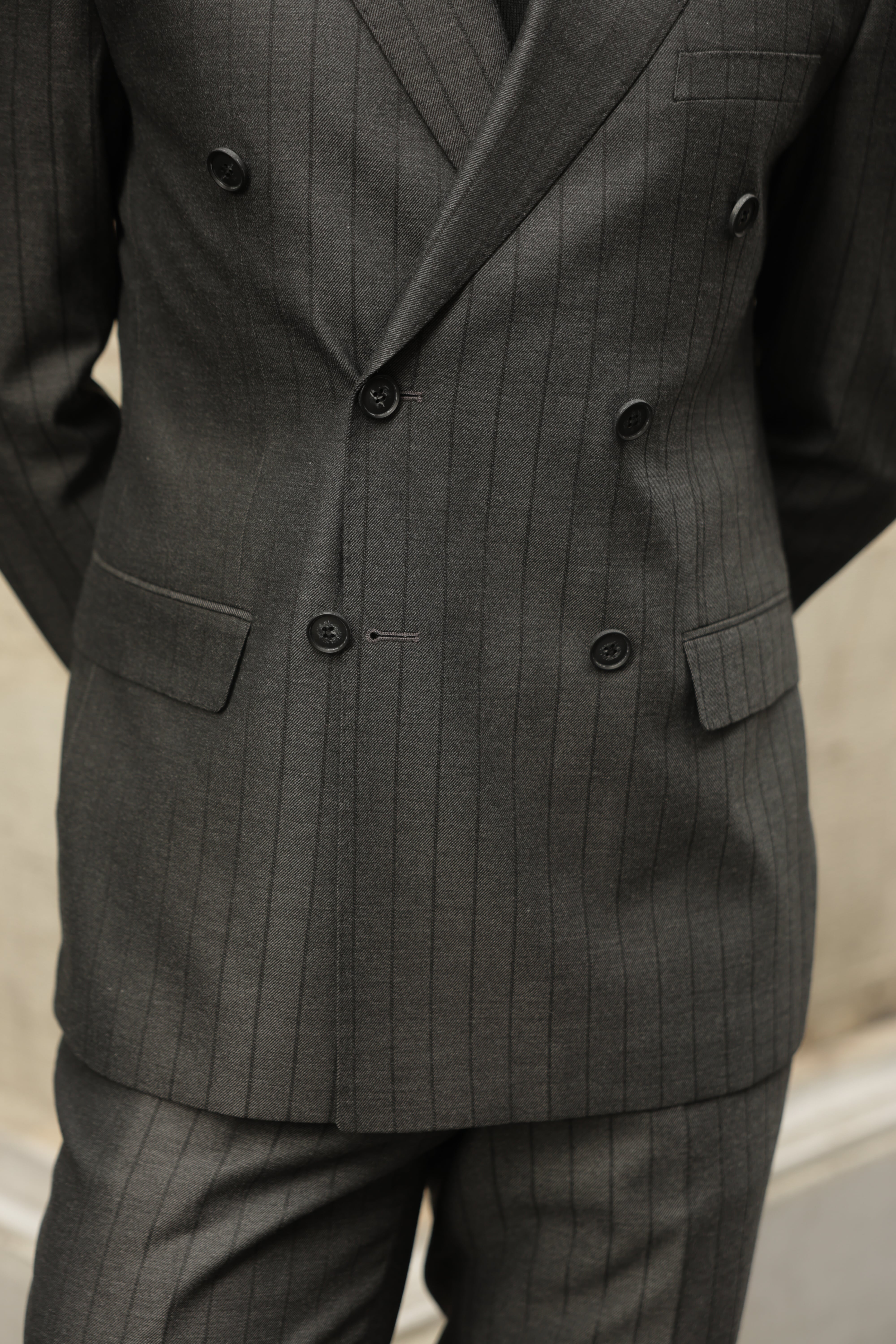 Erkek Füme Çizgili Kruvaze Takım Elbise