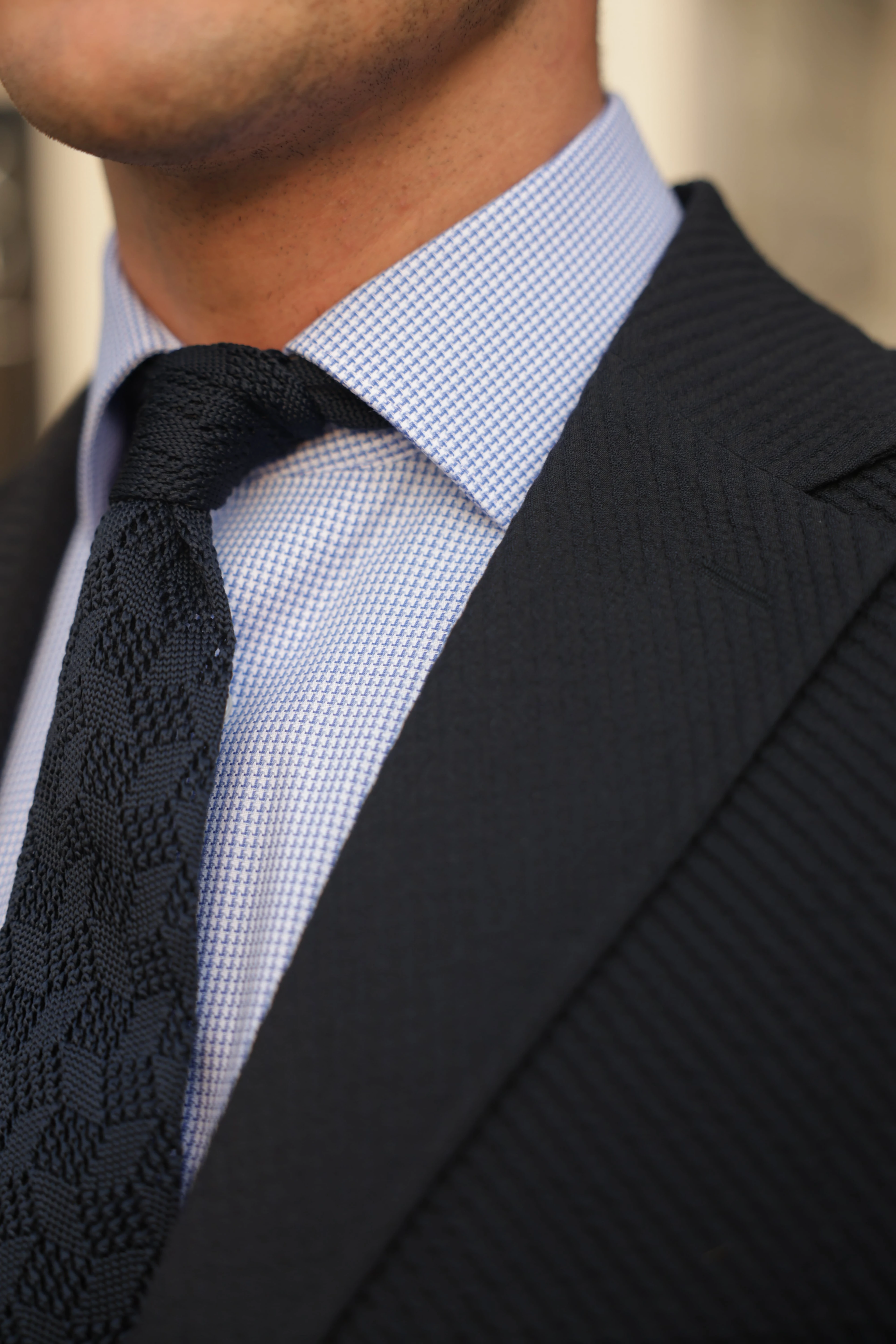 Erkek Lacivert Gofre Dokulu Ceket 