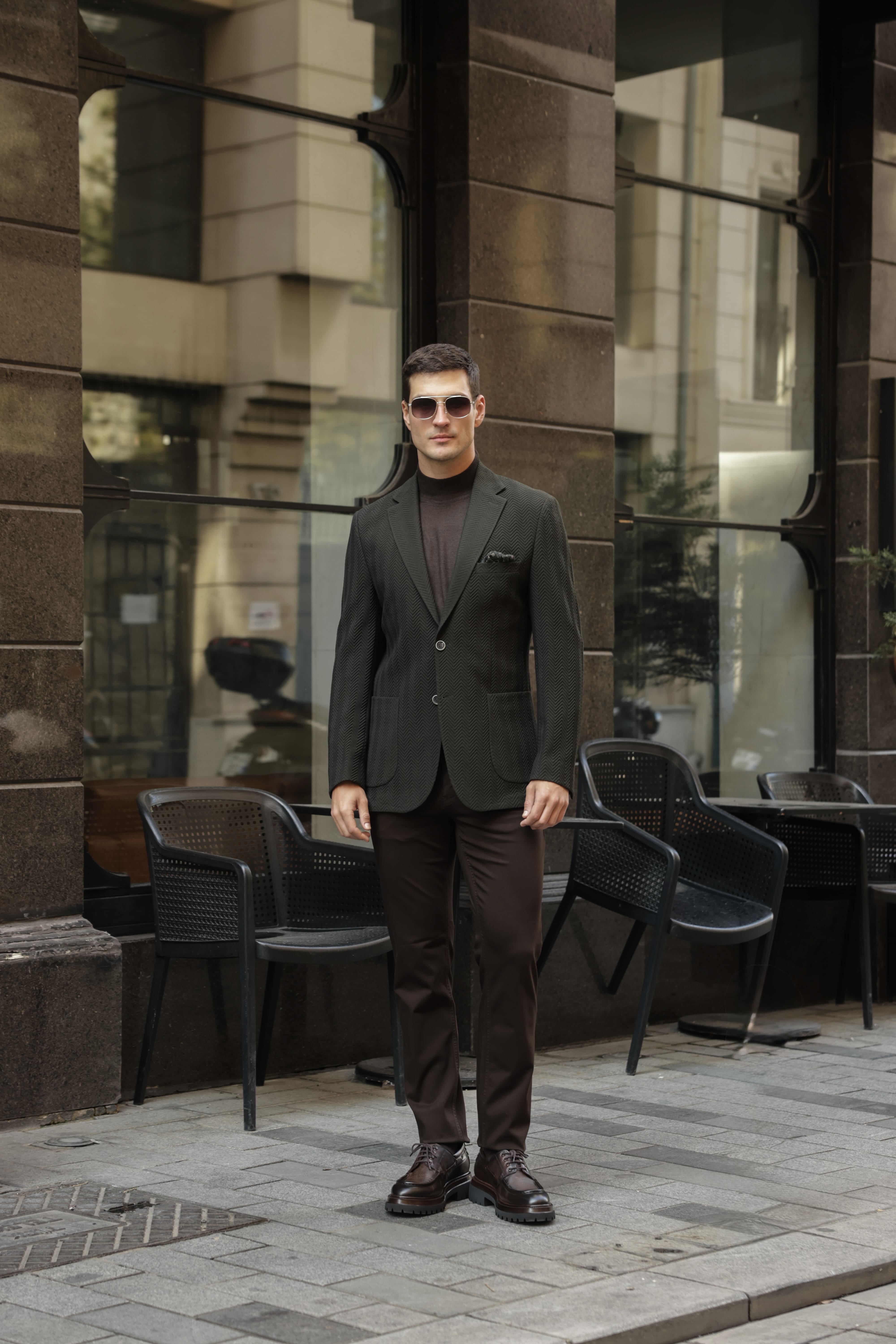 Erkek Haki Gofre Dokulu Ceket