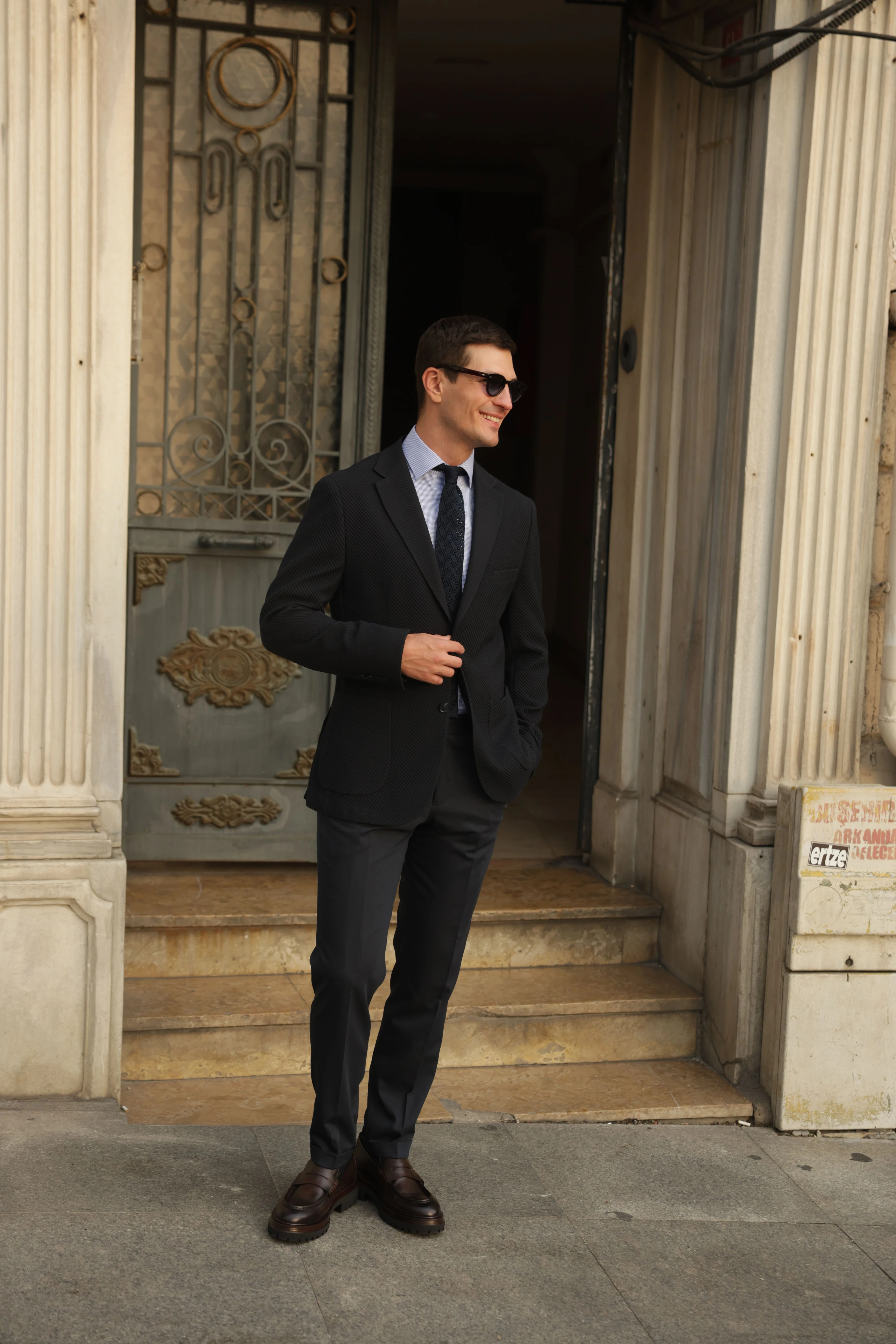 Erkek Lacivert Gofre Dokulu Ceket 