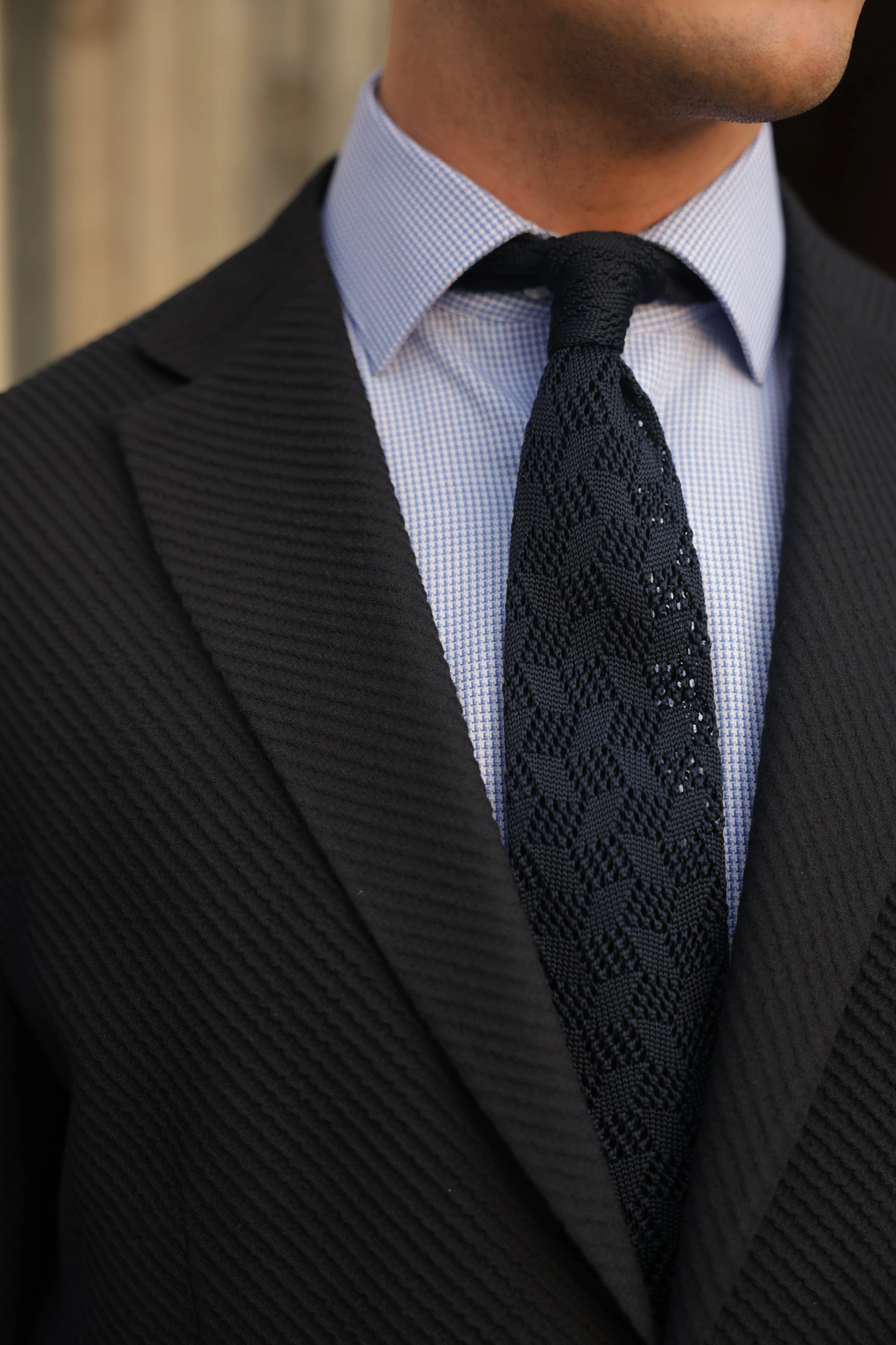 Erkek Lacivert Gofre Dokulu Ceket 