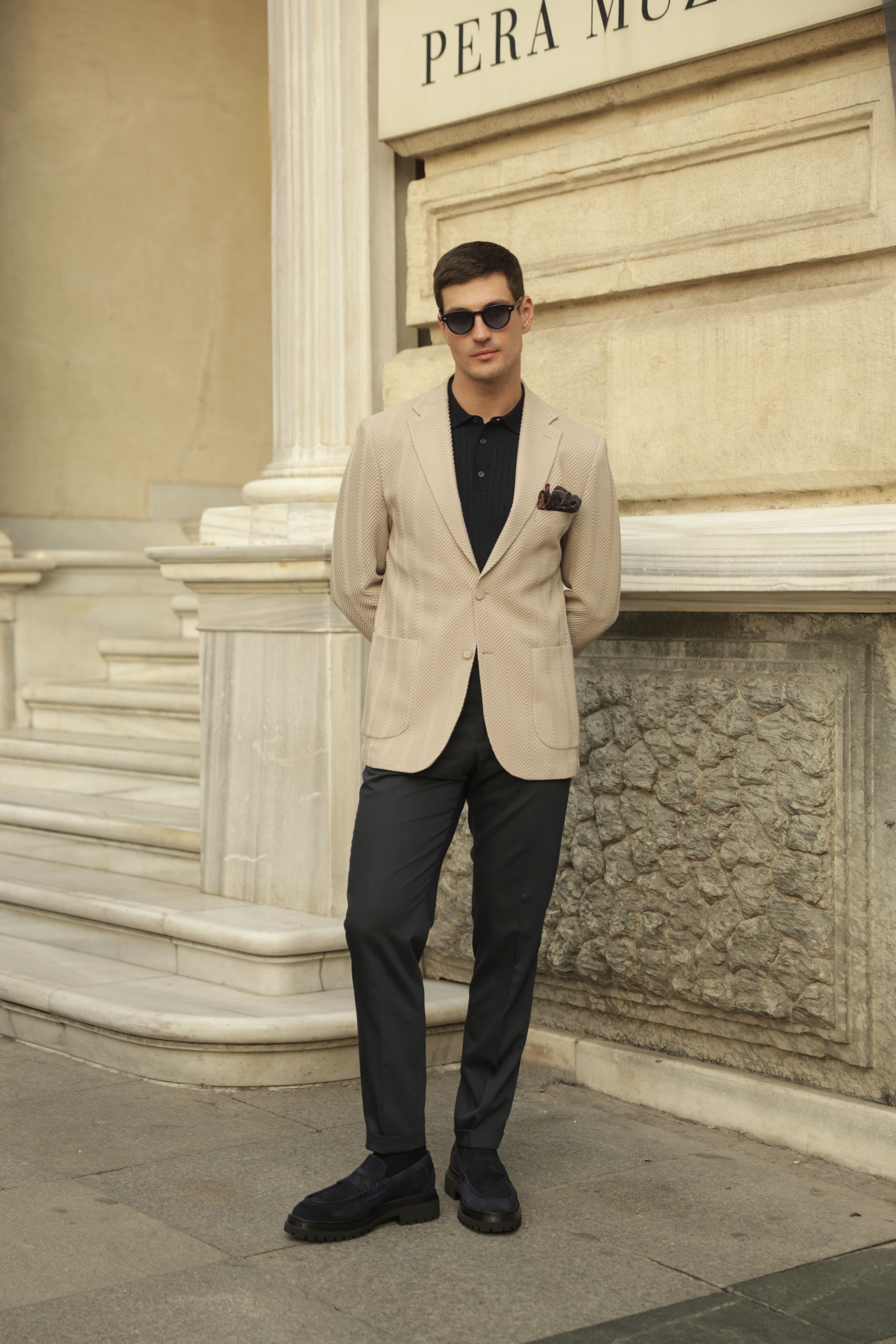 Erkek Krem Gofre Dokulu Ceket