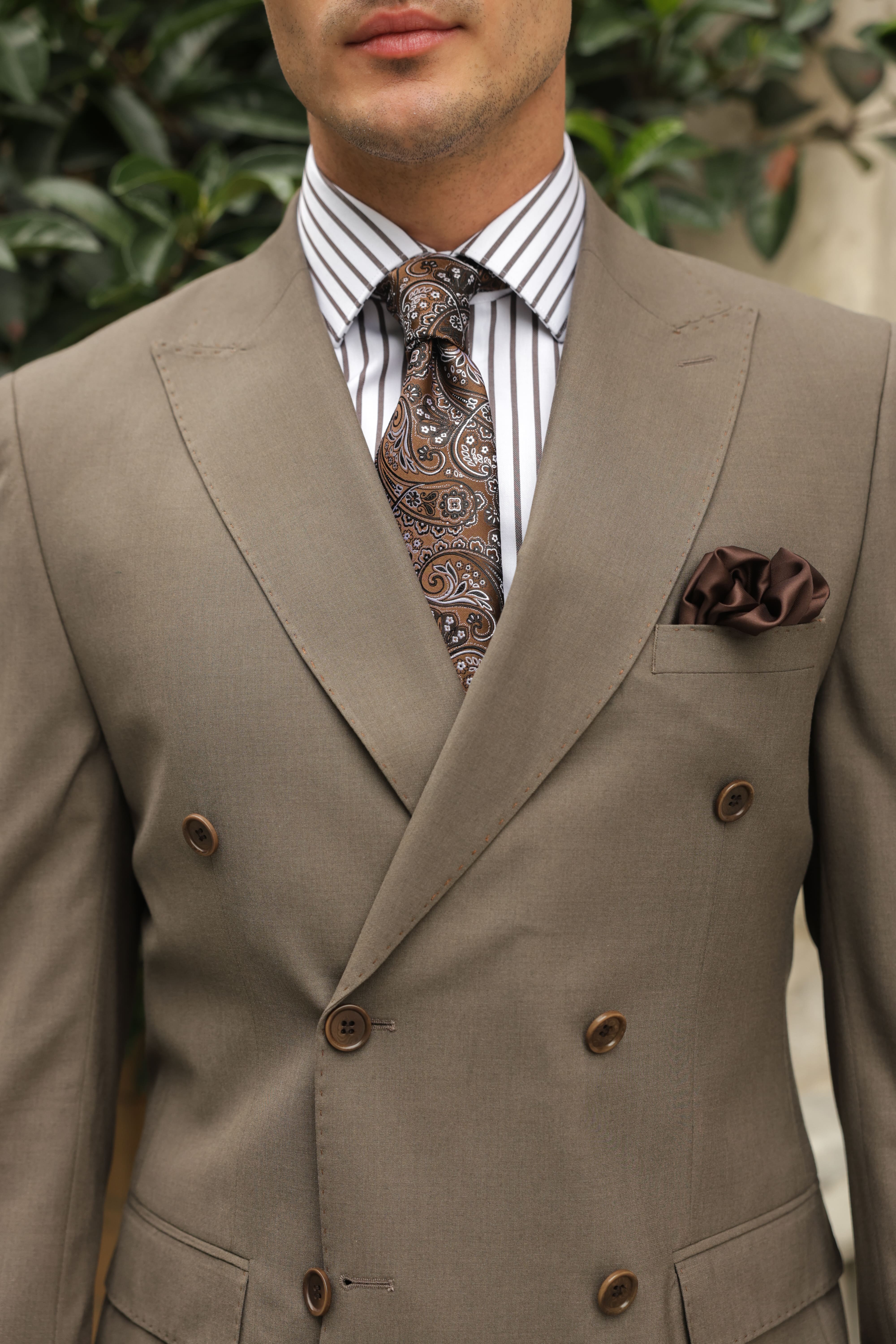 Erkek Açık Kahverengi Kruvaze Takım Elbise