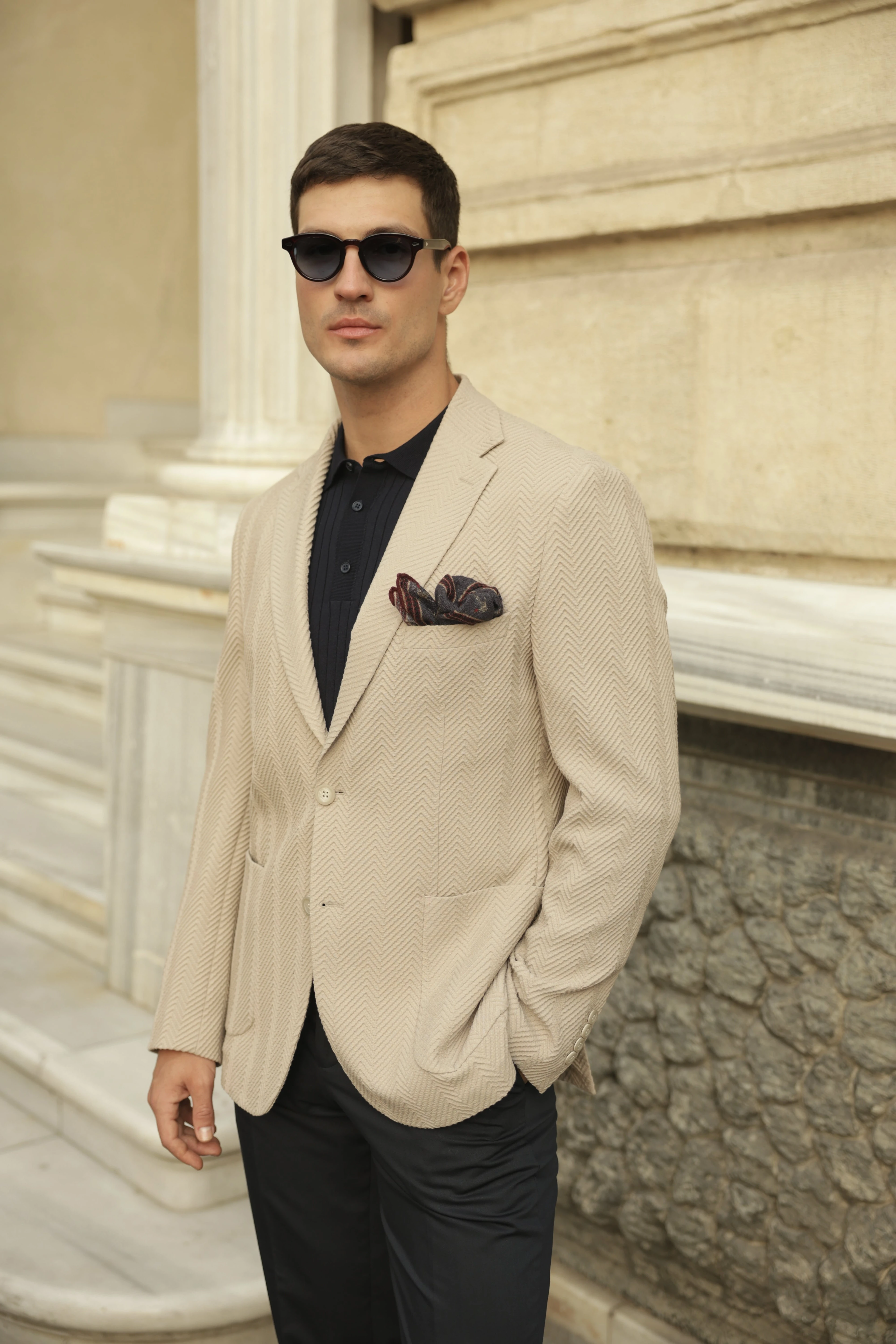 Erkek Krem Gofre Dokulu Ceket
