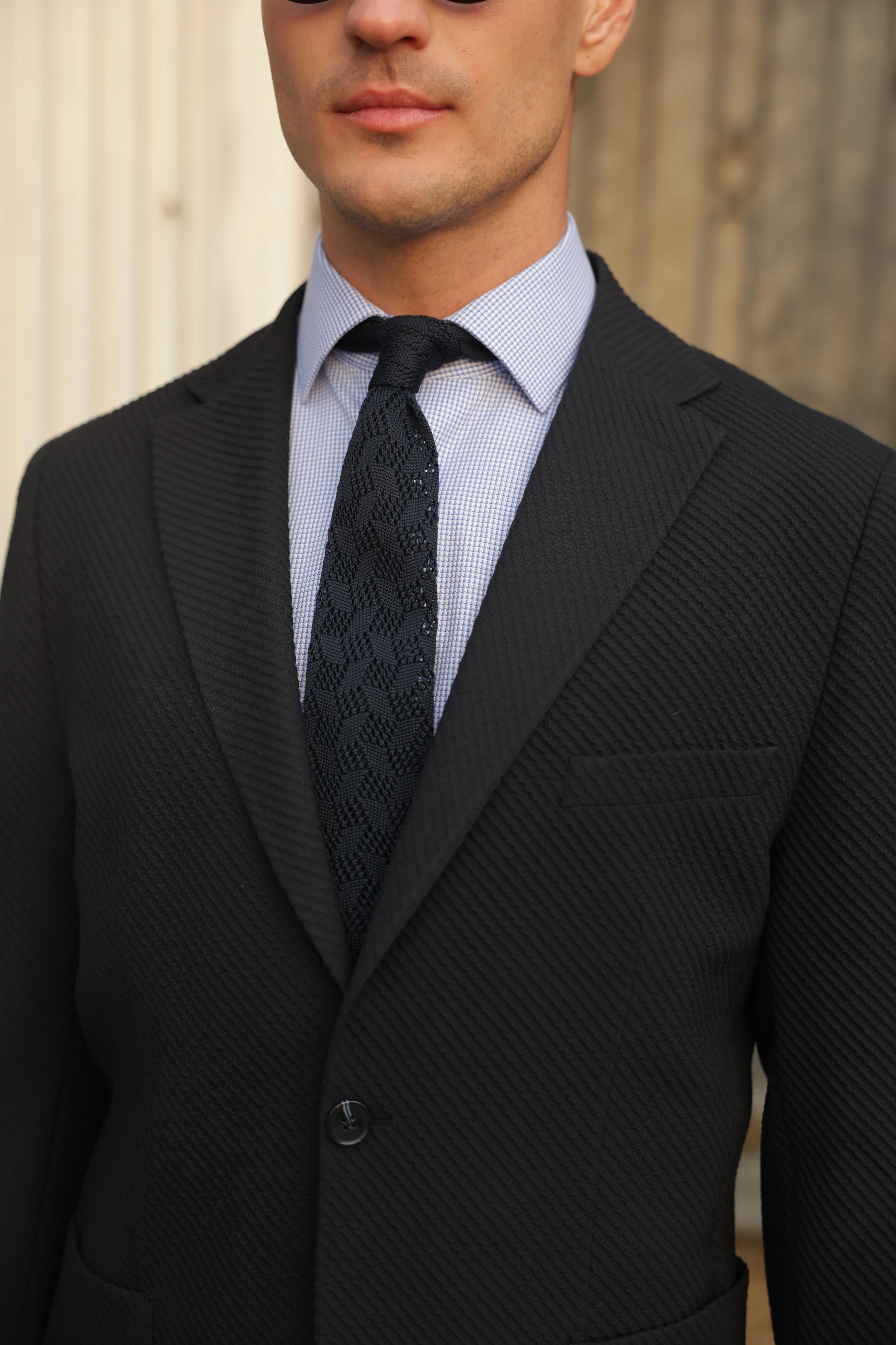 Erkek Lacivert Gofre Dokulu Ceket 