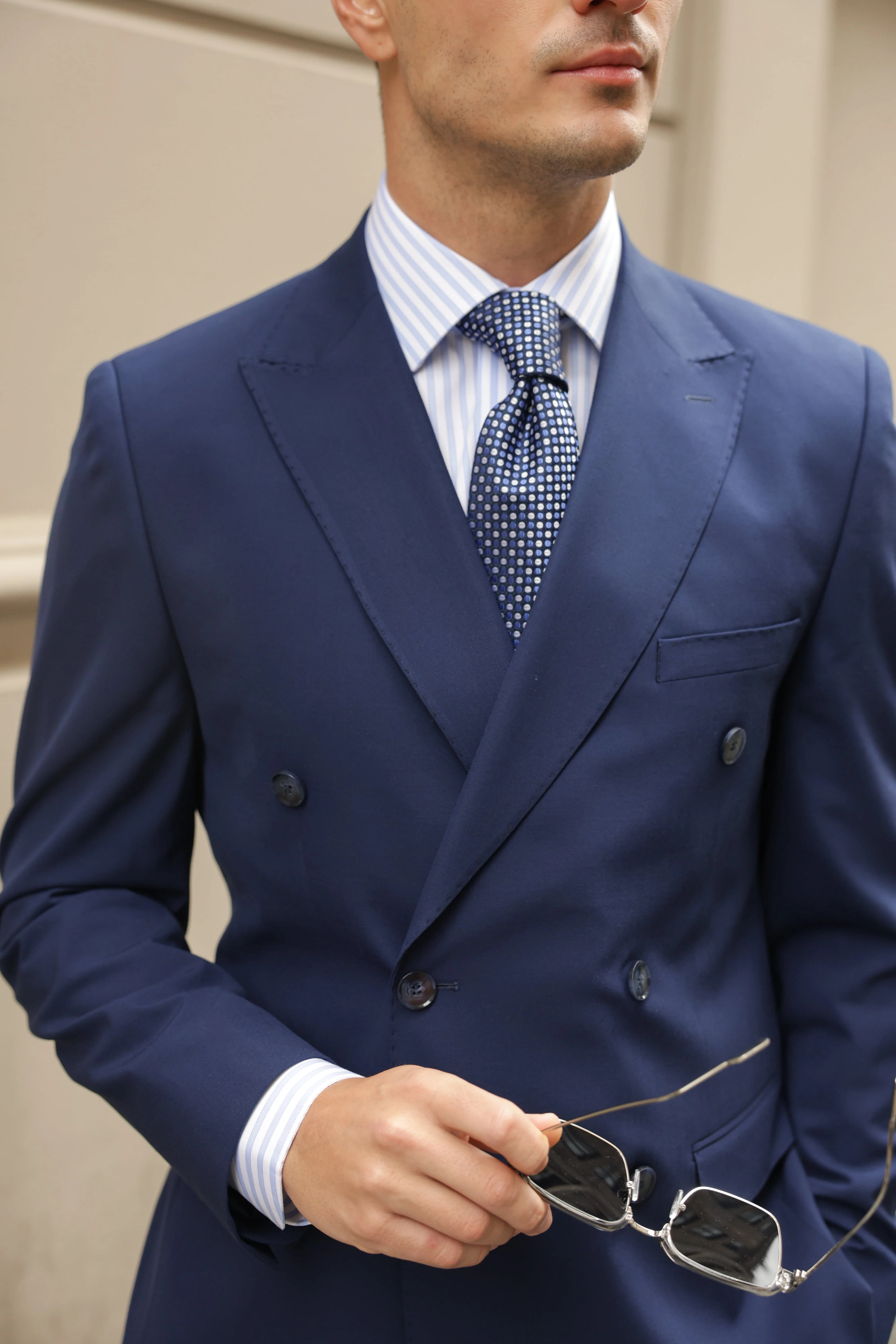 Erkek Lacivert Düz Kruvaze Takım Elbise