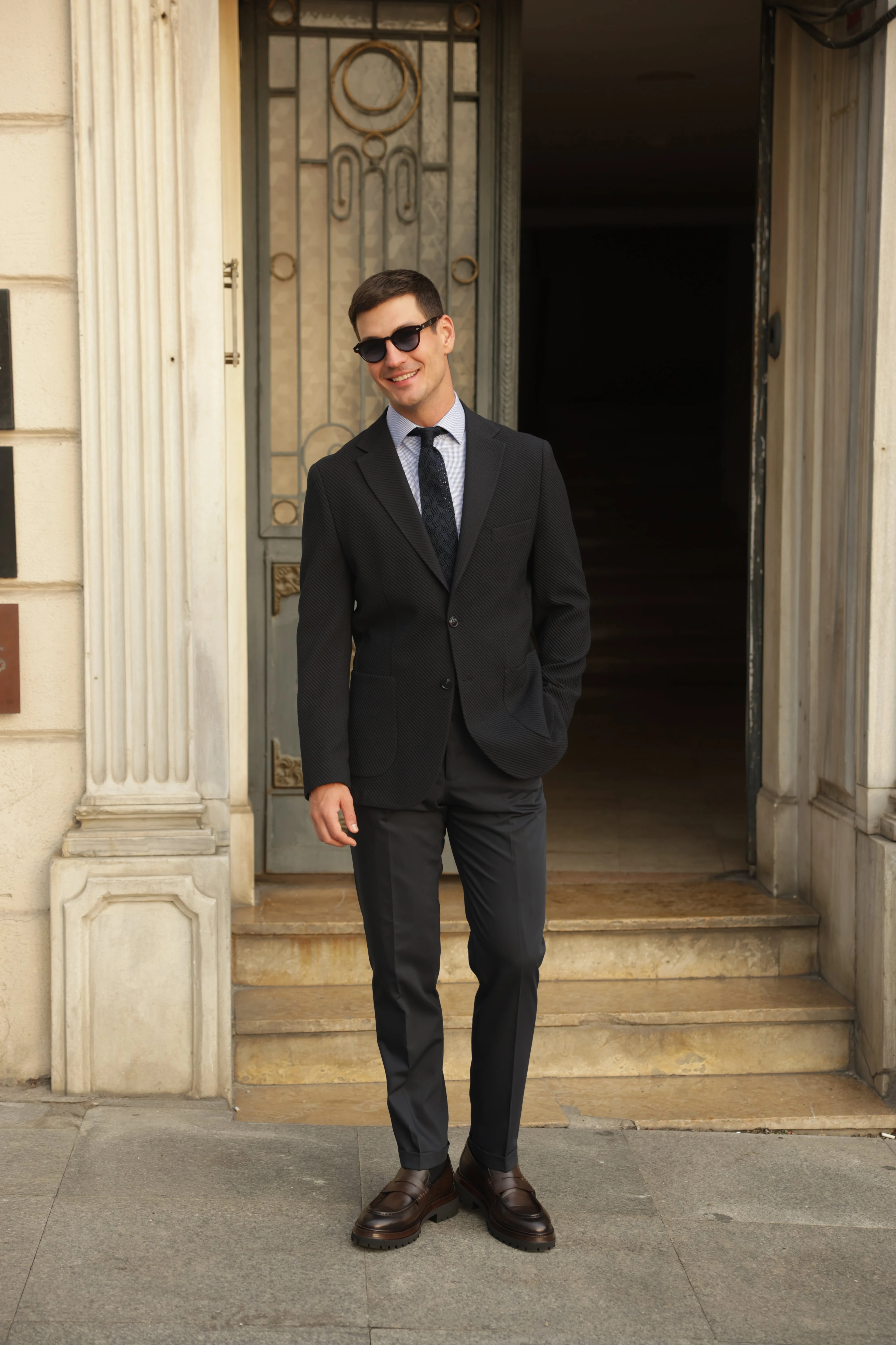 Erkek Lacivert Gofre Dokulu Ceket 