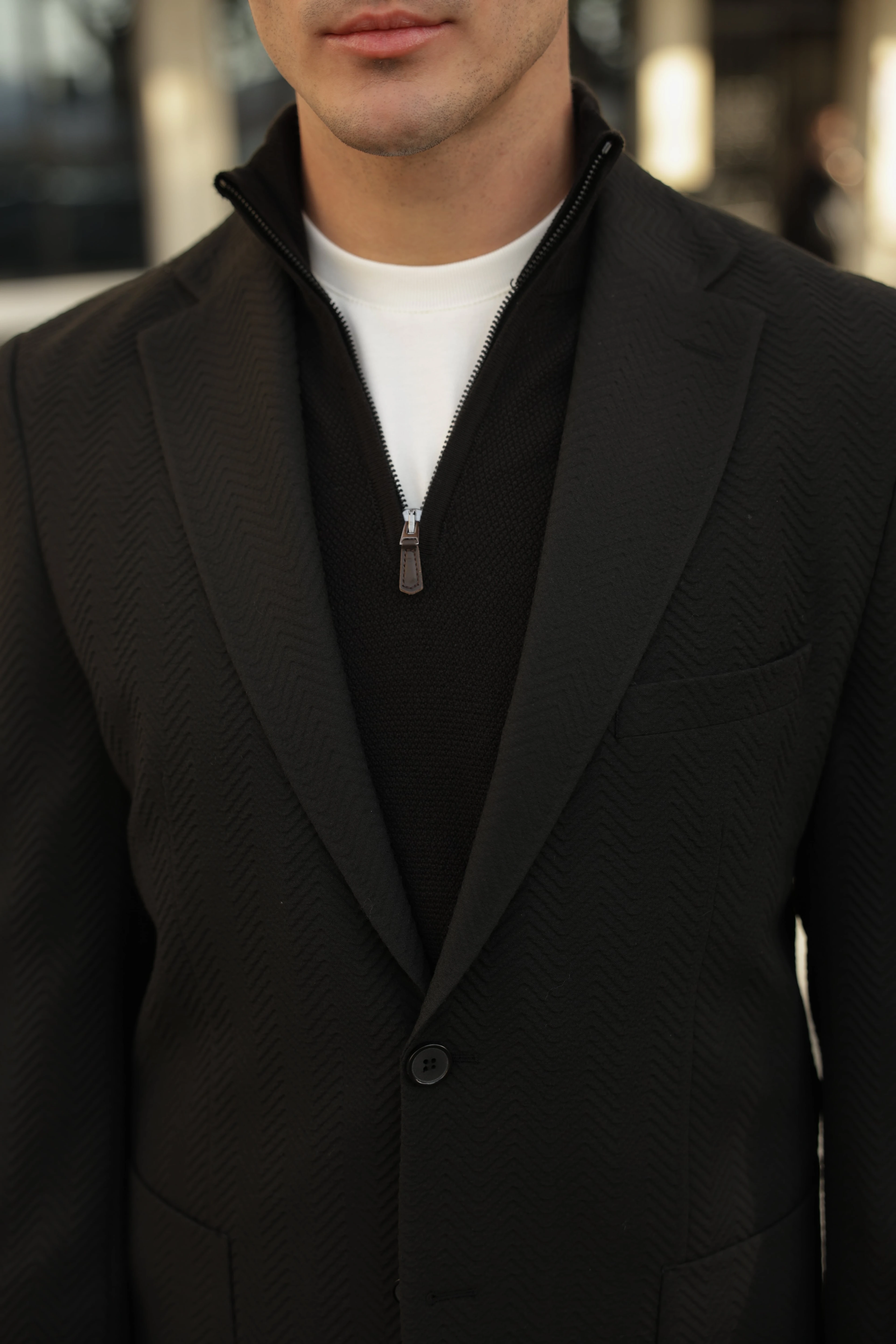 Erkek Siyah Gofre Dokulu Ceket 