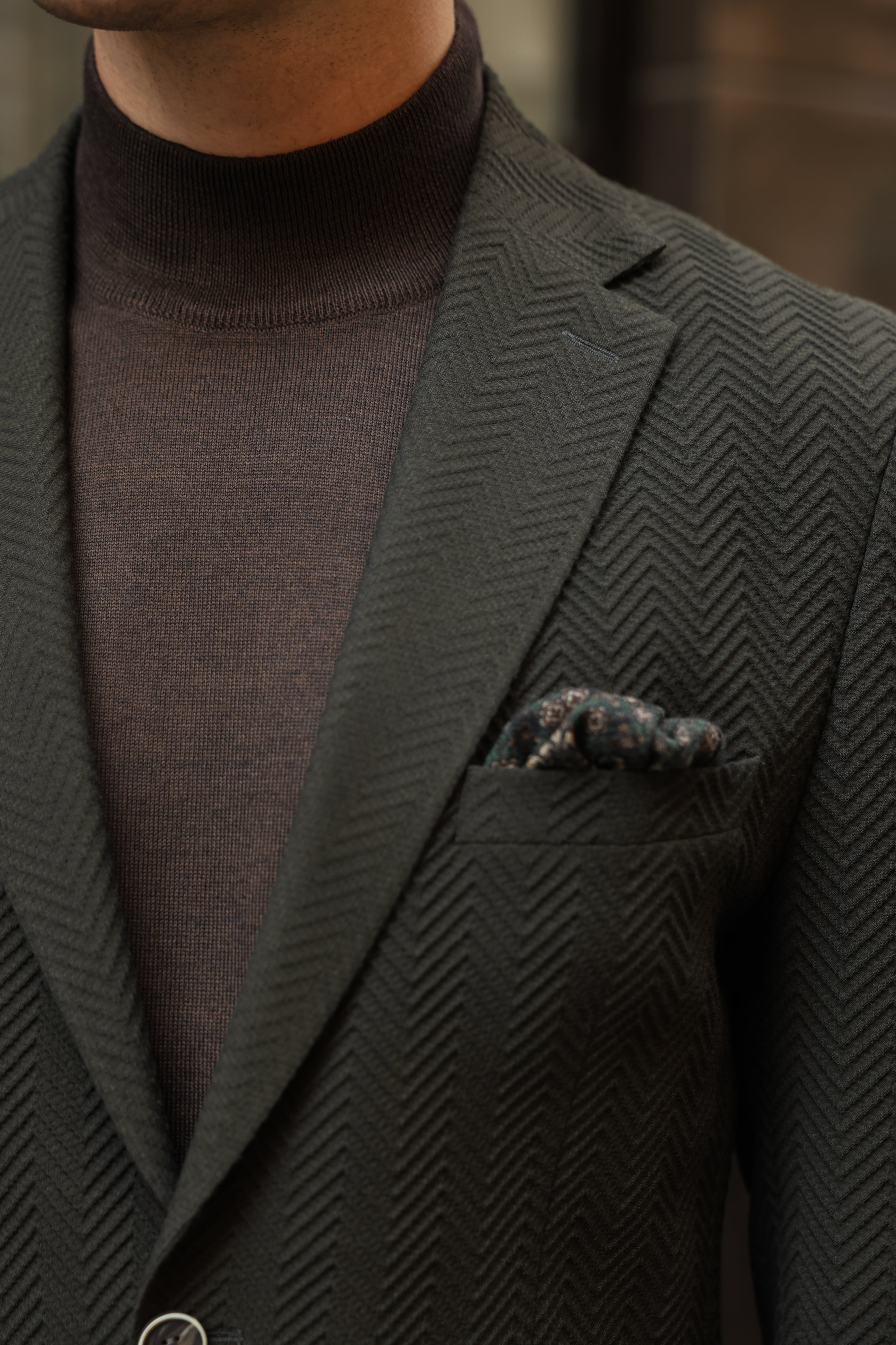 Erkek Haki Gofre Dokulu Ceket