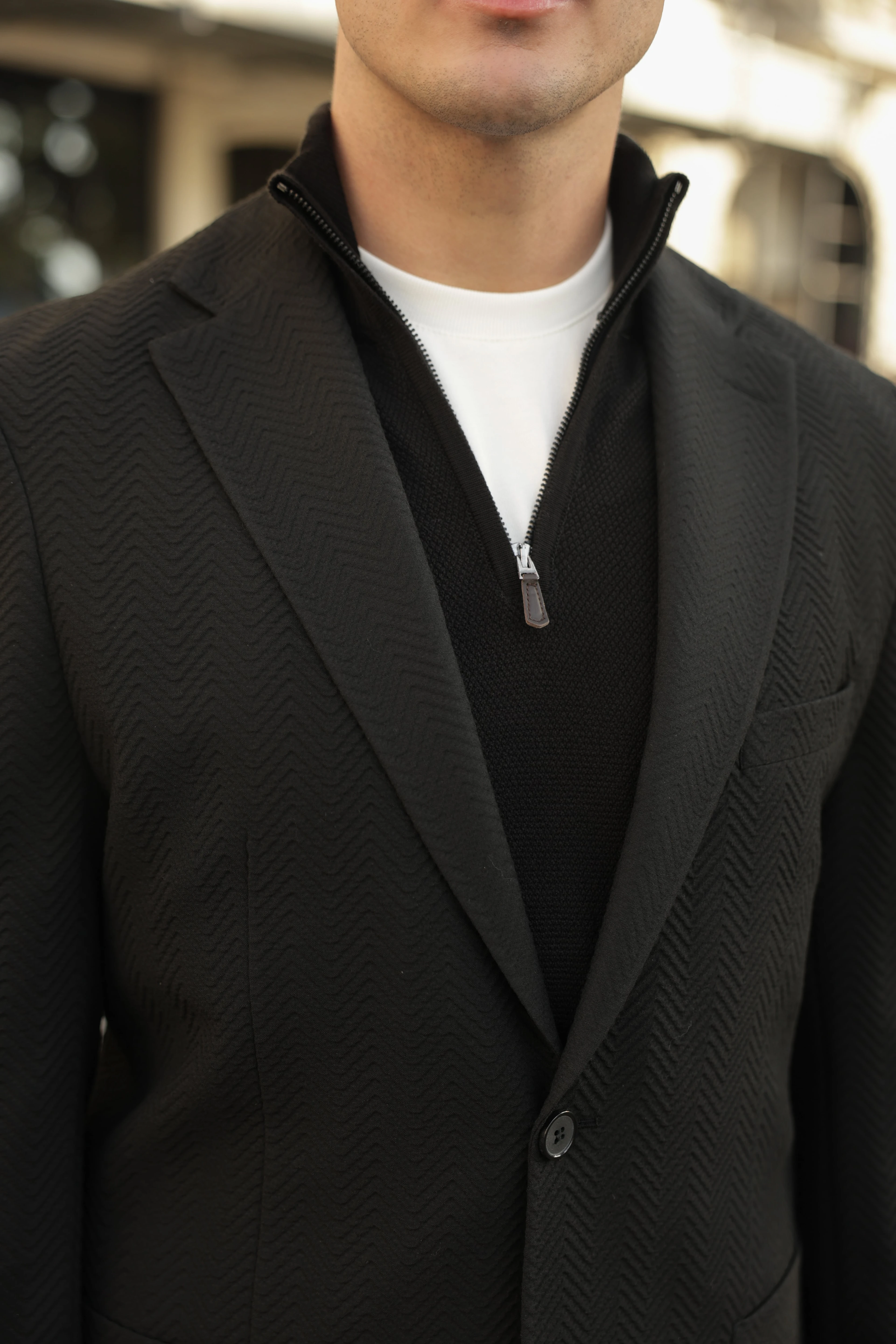 Erkek Siyah Gofre Dokulu Ceket 