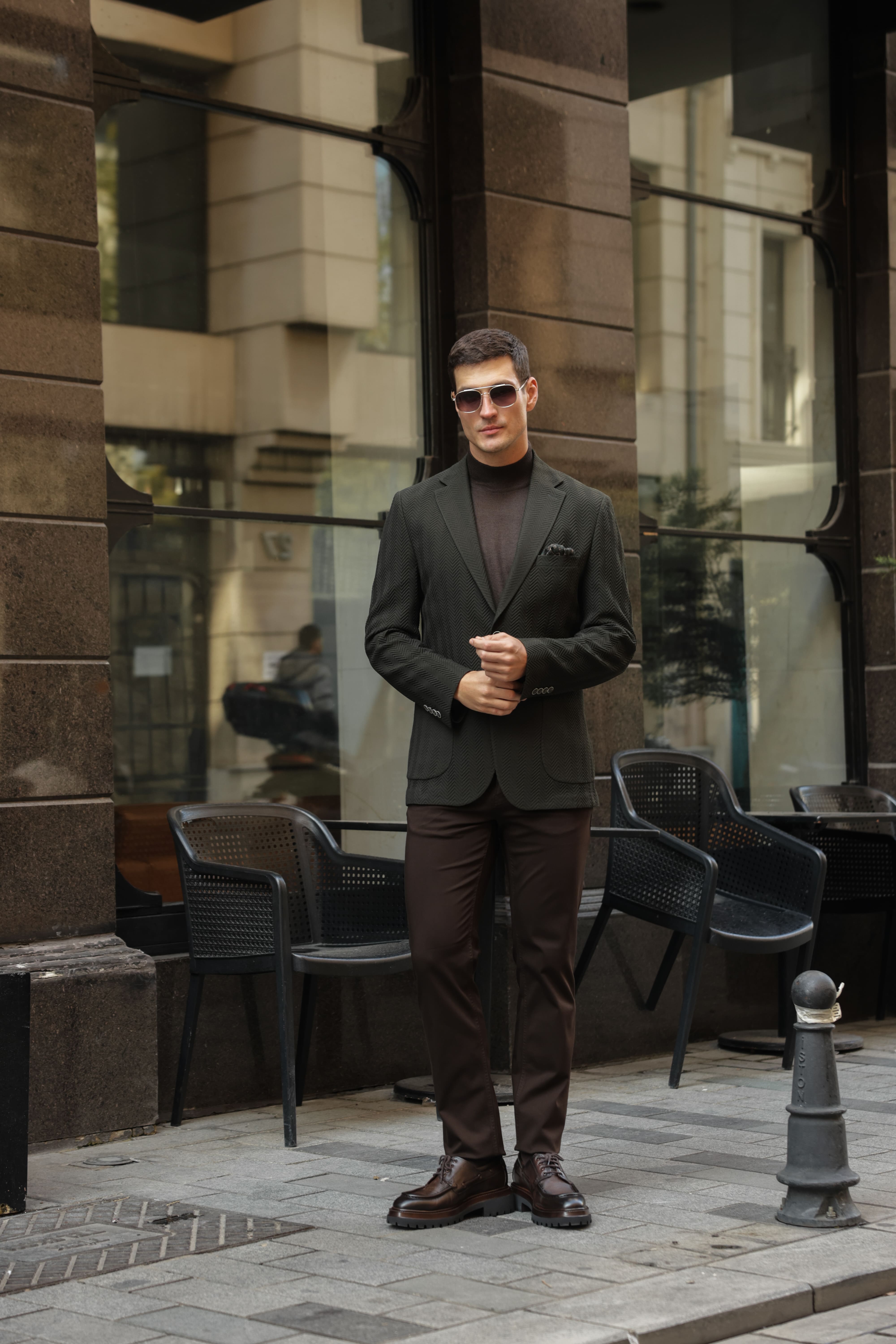 Erkek Haki Gofre Dokulu Ceket