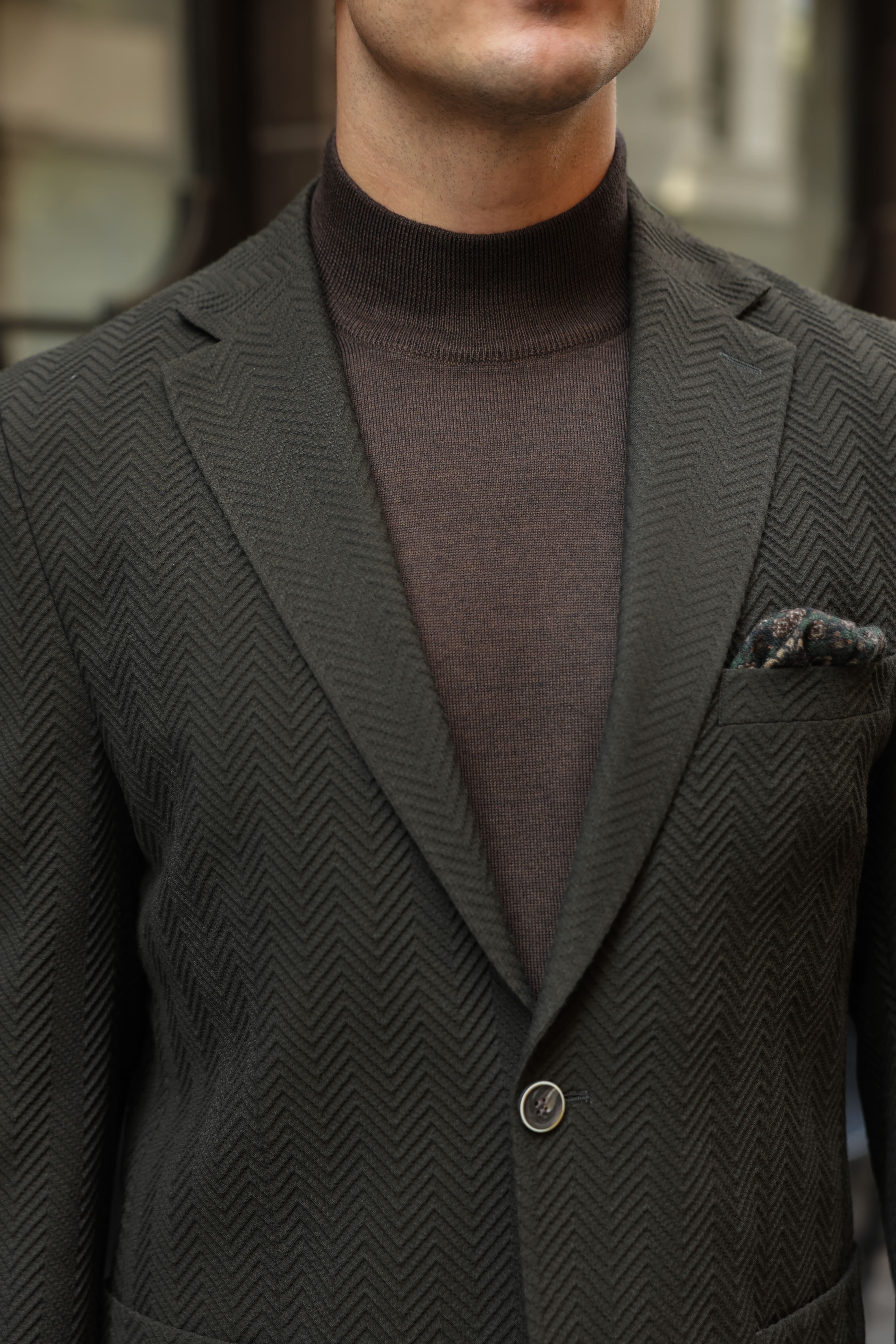 Erkek Haki Gofre Dokulu Ceket