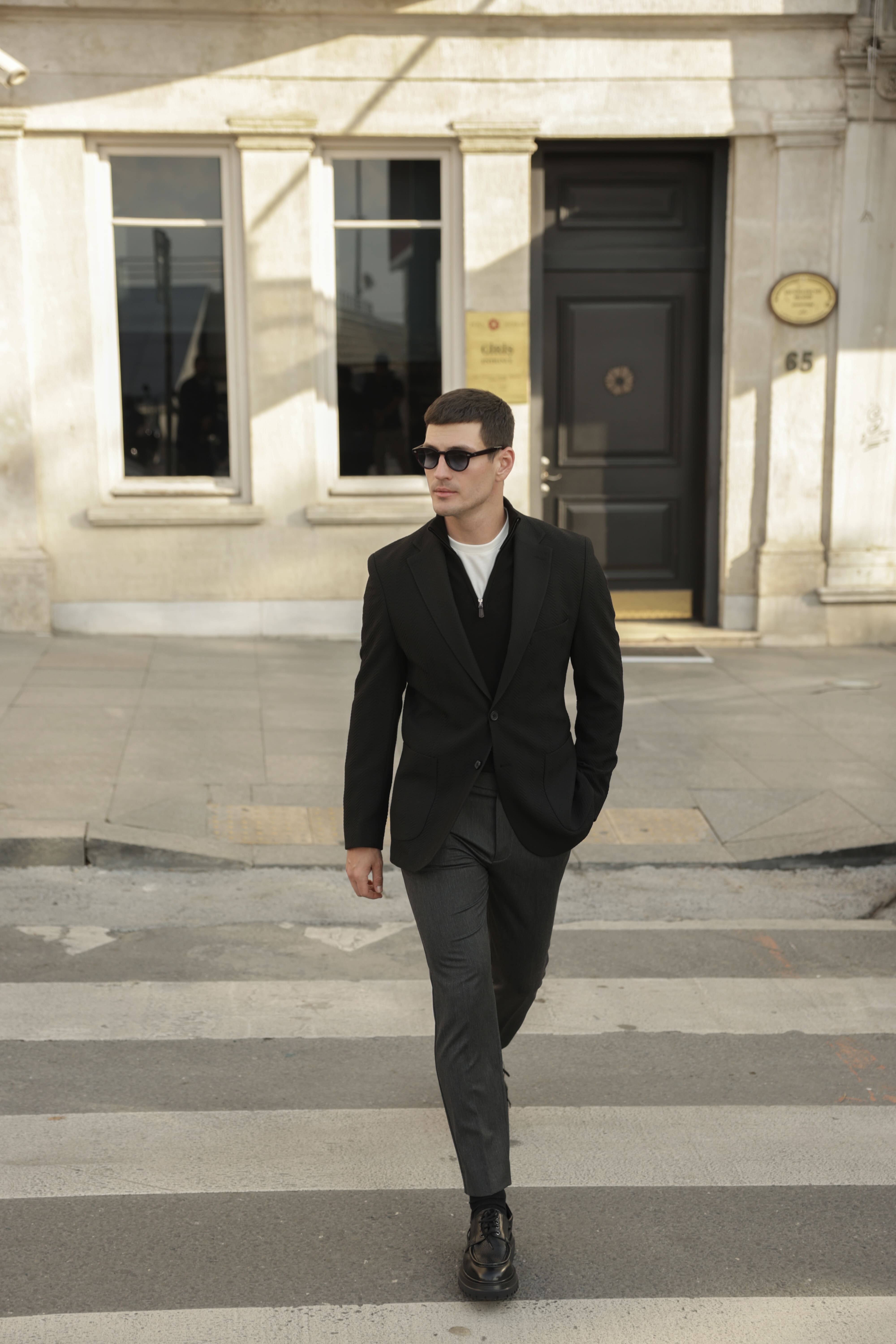 Erkek Siyah Gofre Dokulu Ceket 