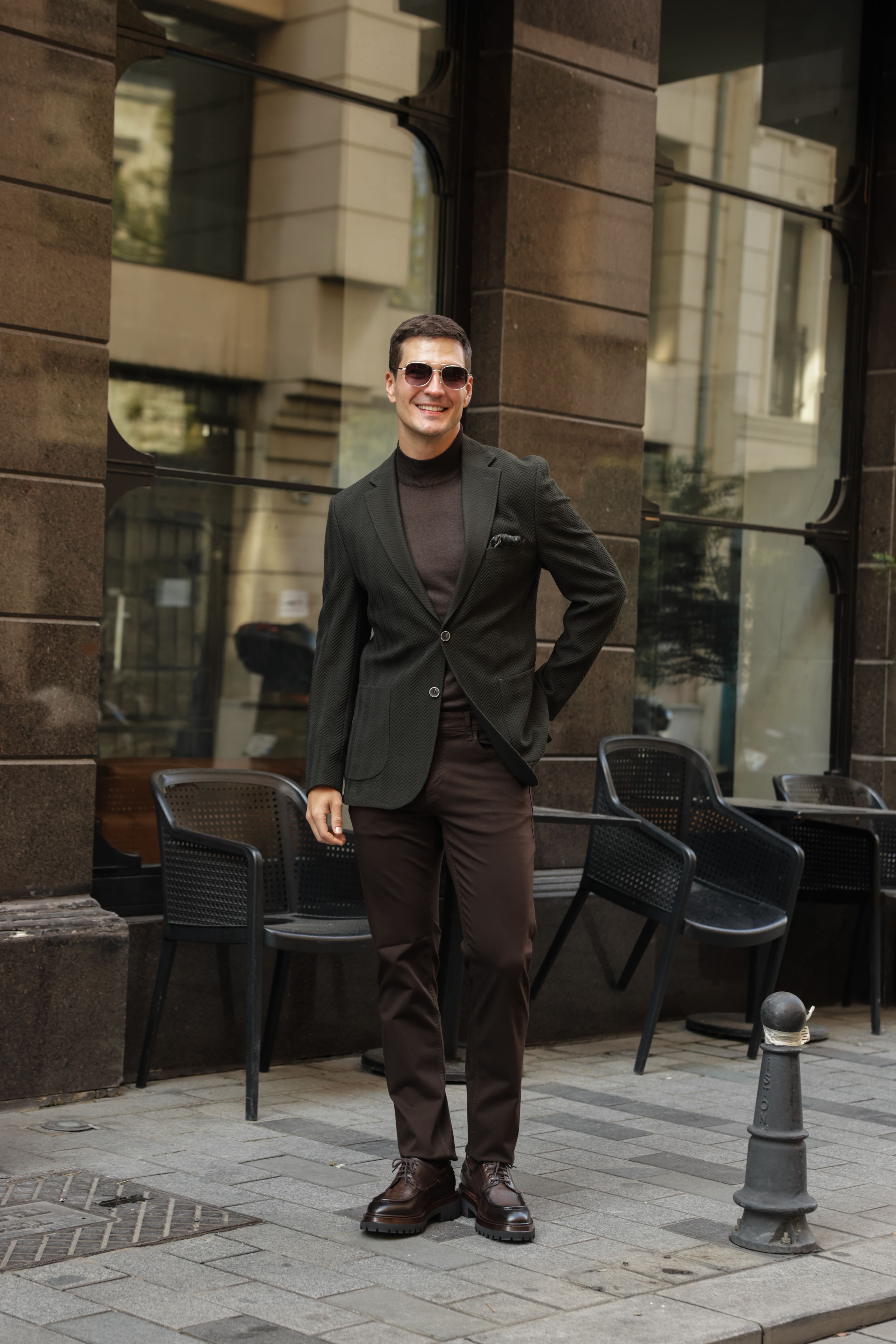 Erkek Haki Gofre Dokulu Ceket